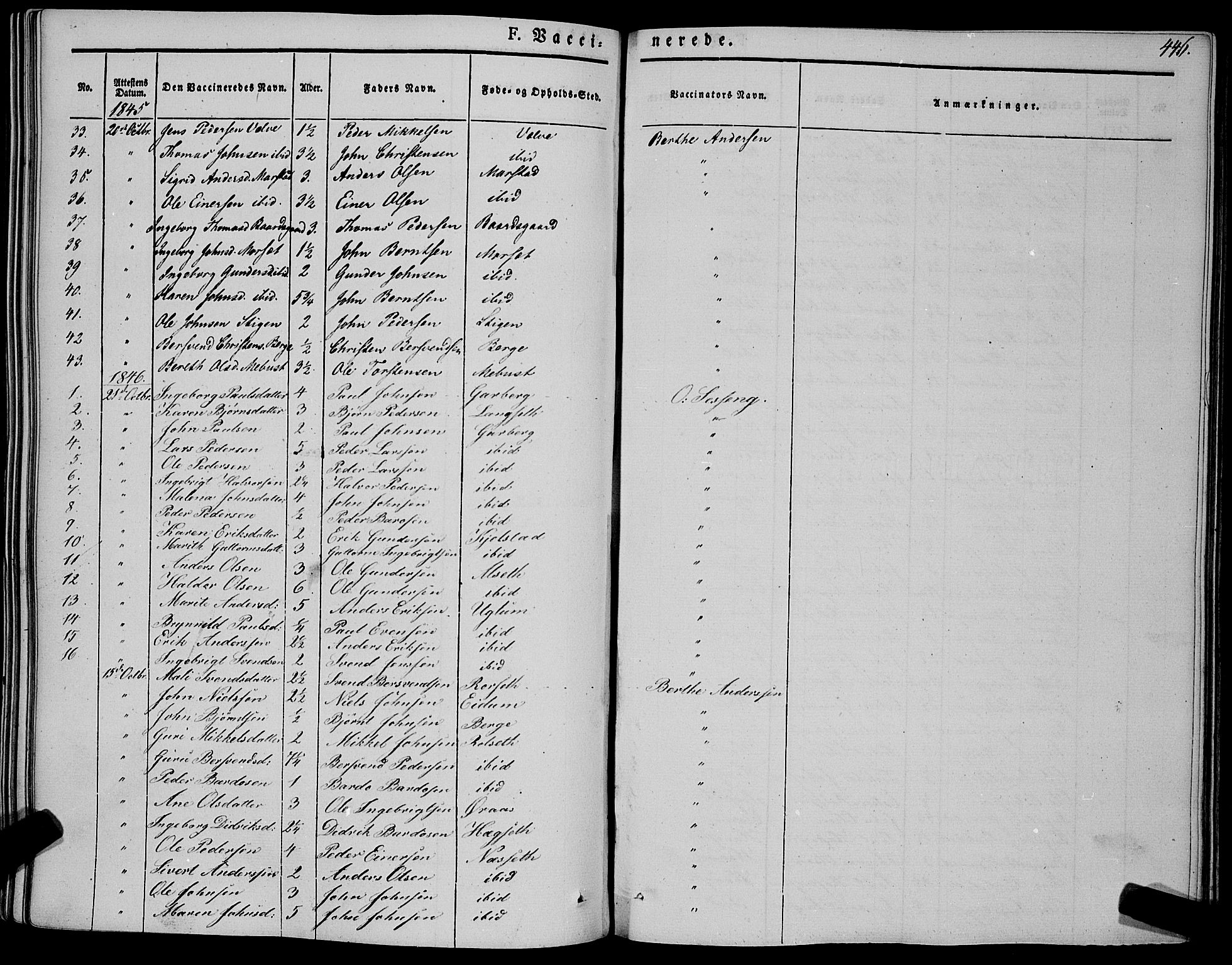 Ministerialprotokoller, klokkerbøker og fødselsregistre - Sør-Trøndelag, SAT/A-1456/695/L1145: Parish register (official) no. 695A06 /1, 1843-1859, p. 446