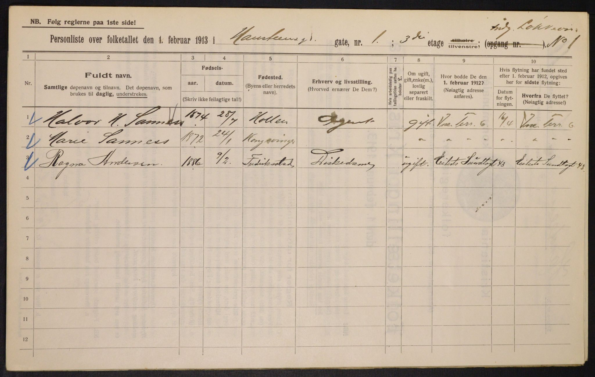 OBA, Municipal Census 1913 for Kristiania, 1913, p. 34800