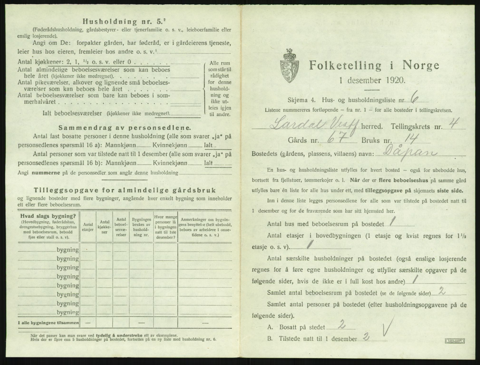 SAKO, 1920 census for Lardal, 1920, p. 519