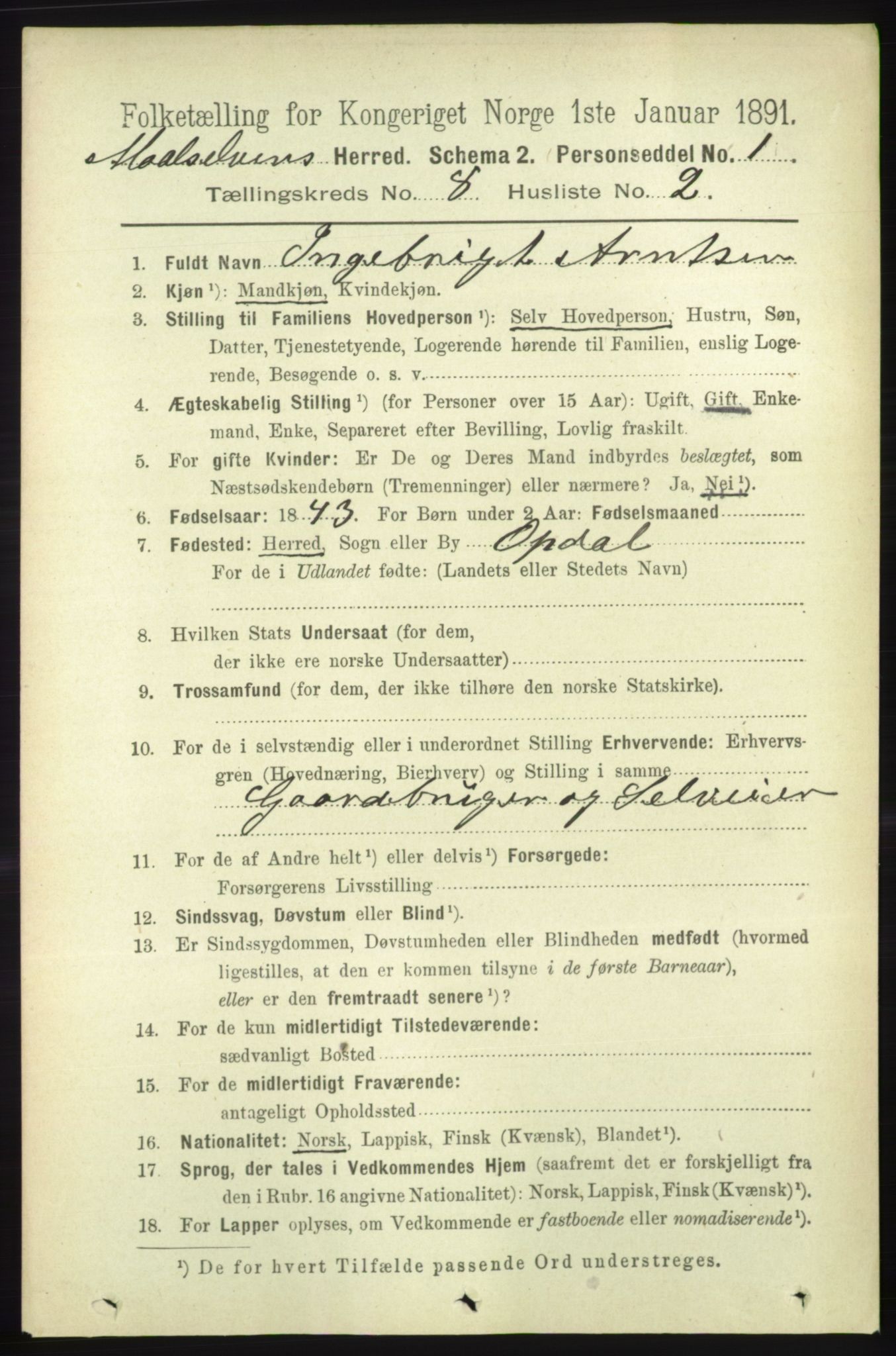 RA, 1891 census for 1924 Målselv, 1891, p. 2539