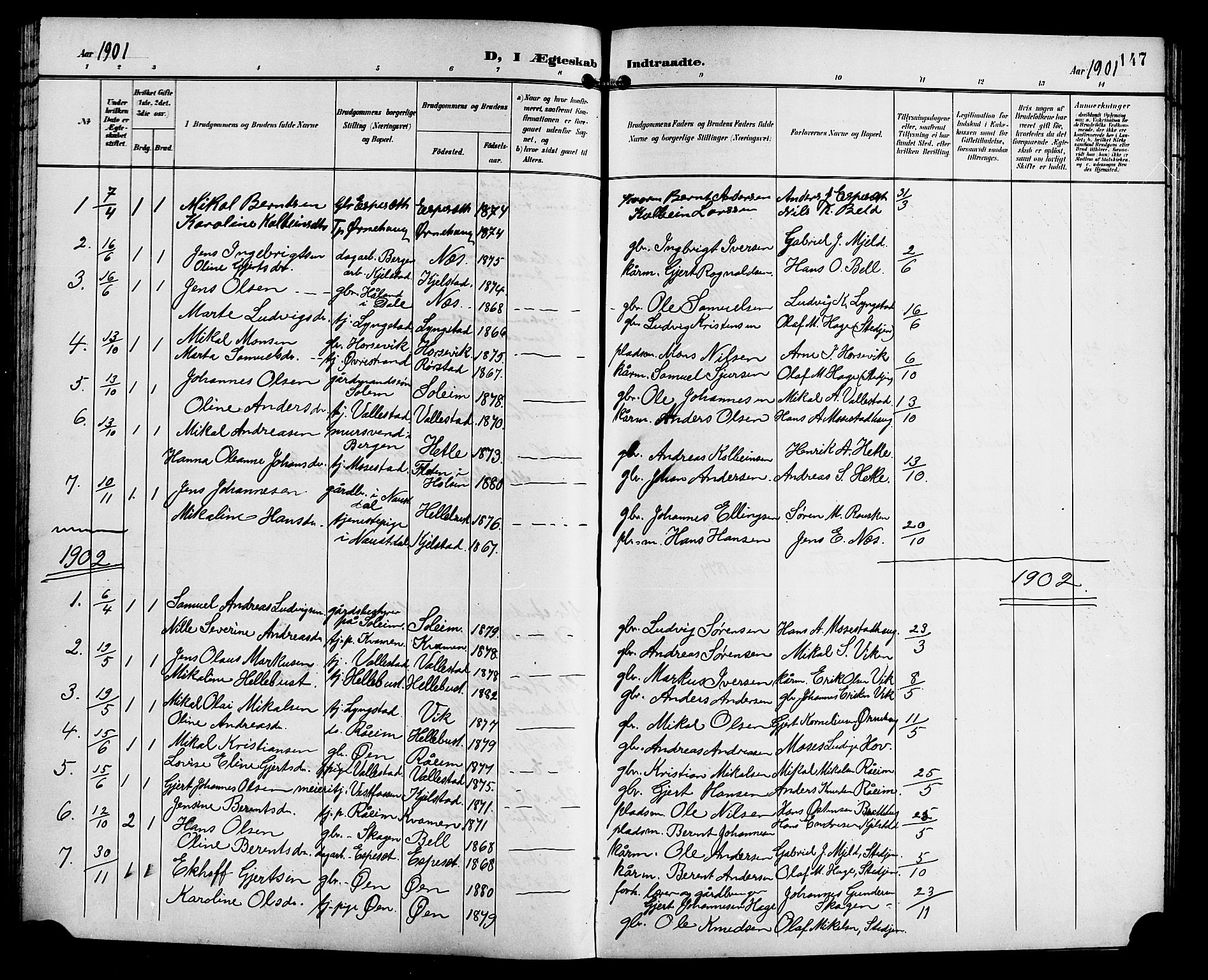 Gaular sokneprestembete, SAB/A-80001/H/Hab: Parish register (copy) no. C 4, 1895-1920, p. 147