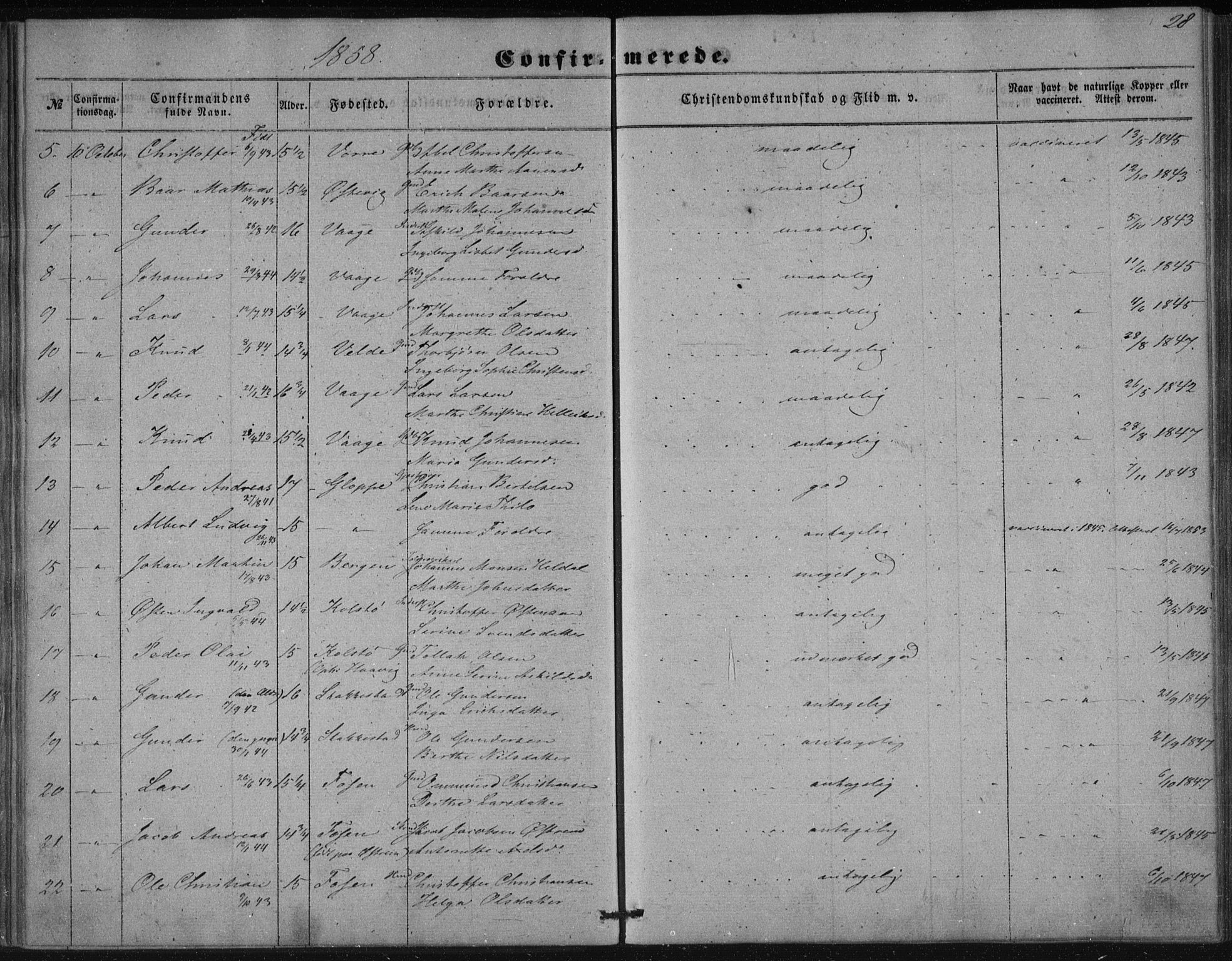 Avaldsnes sokneprestkontor, AV/SAST-A -101851/H/Ha/Haa/L0009: Parish register (official) no. A 9, 1853-1865, p. 28