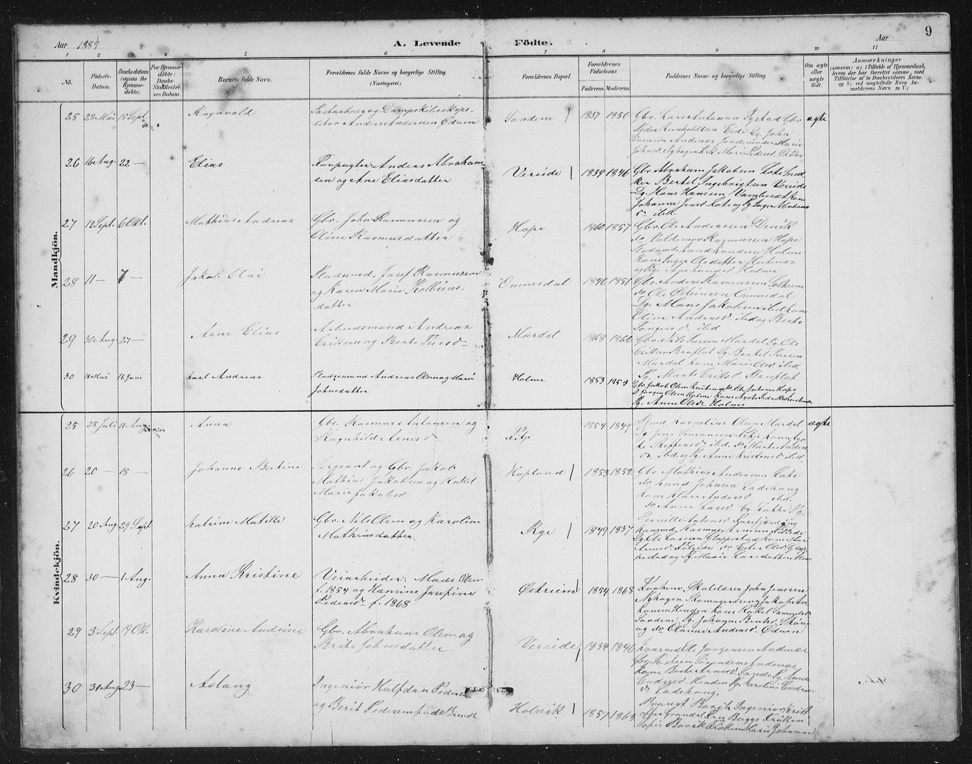 Gloppen sokneprestembete, AV/SAB-A-80101/H/Hab/Habb/L0002: Parish register (copy) no. B 2, 1889-1909, p. 9