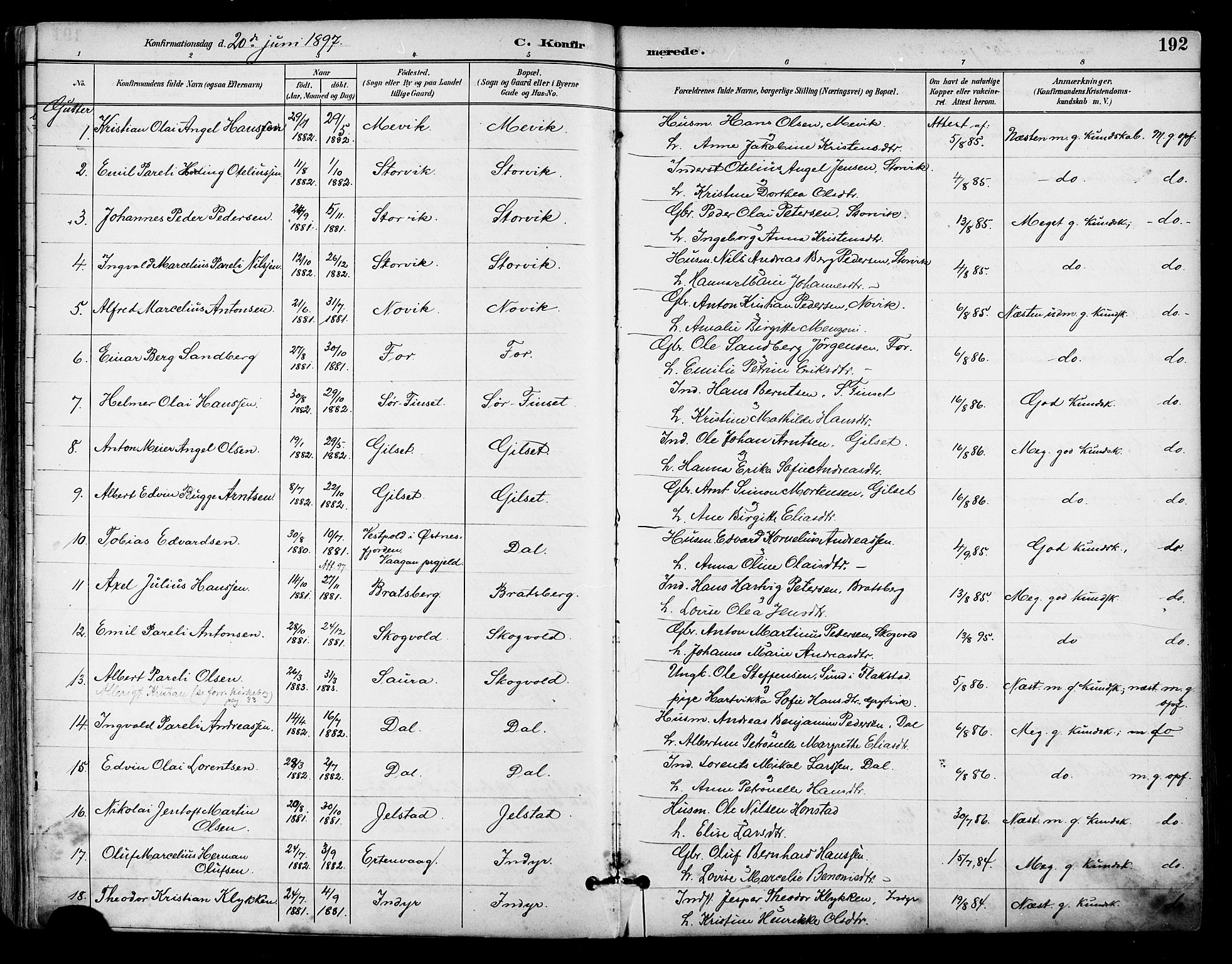 Ministerialprotokoller, klokkerbøker og fødselsregistre - Nordland, AV/SAT-A-1459/805/L0101: Parish register (official) no. 805A07, 1892-1899, p. 192