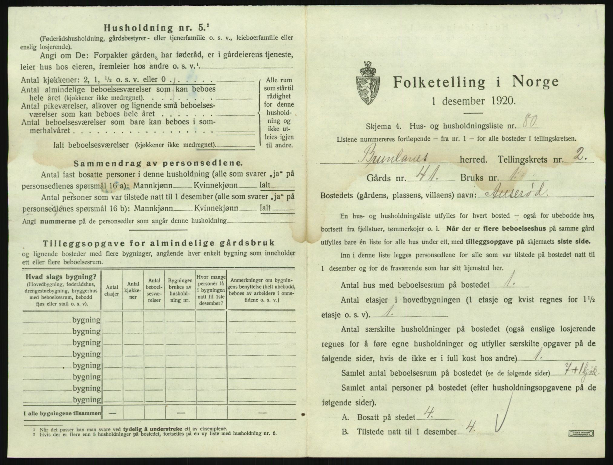 SAKO, 1920 census for Brunlanes, 1920, p. 471