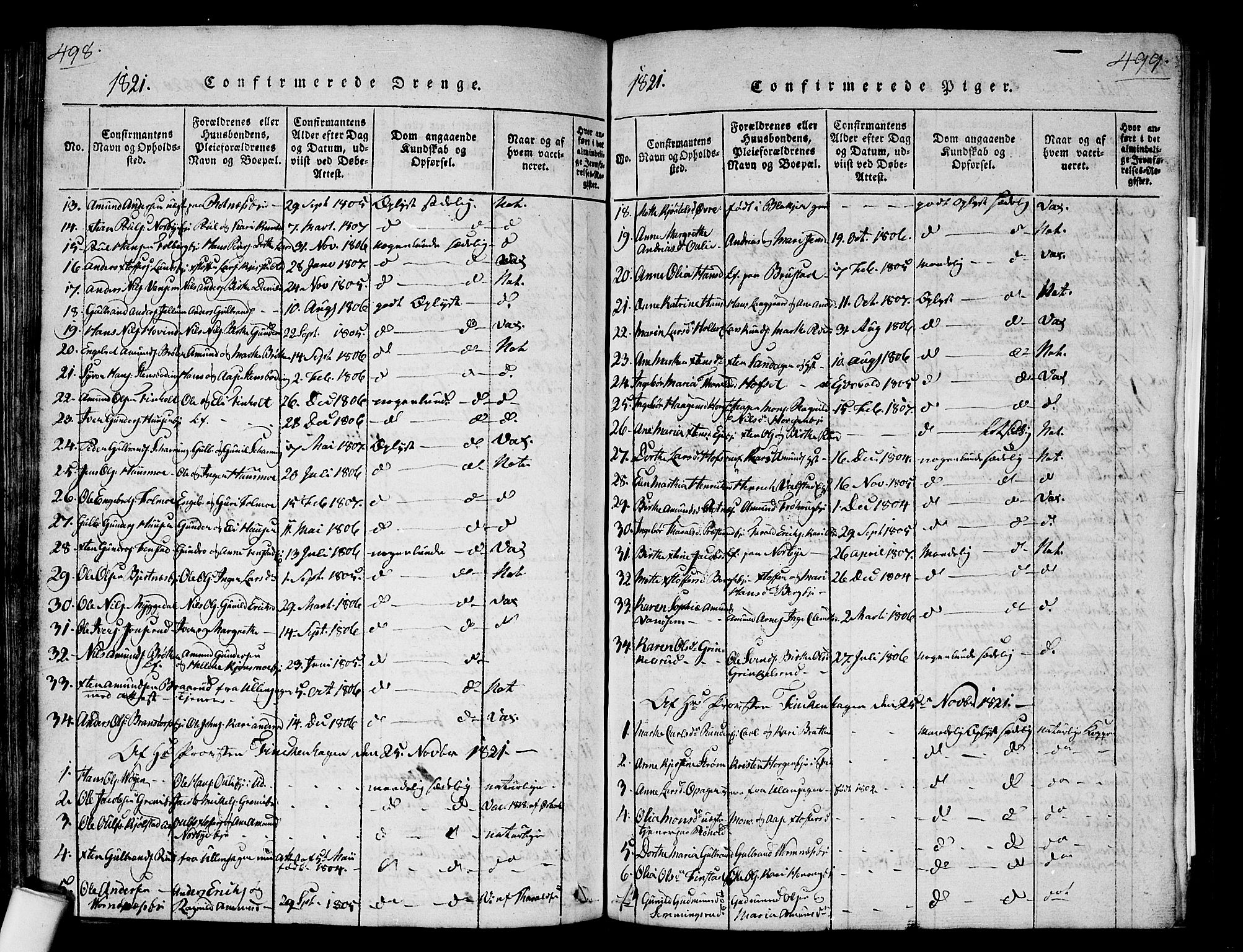 Nes prestekontor Kirkebøker, SAO/A-10410/G/Ga/L0001: Parish register (copy) no. I 1, 1815-1835, p. 498-499