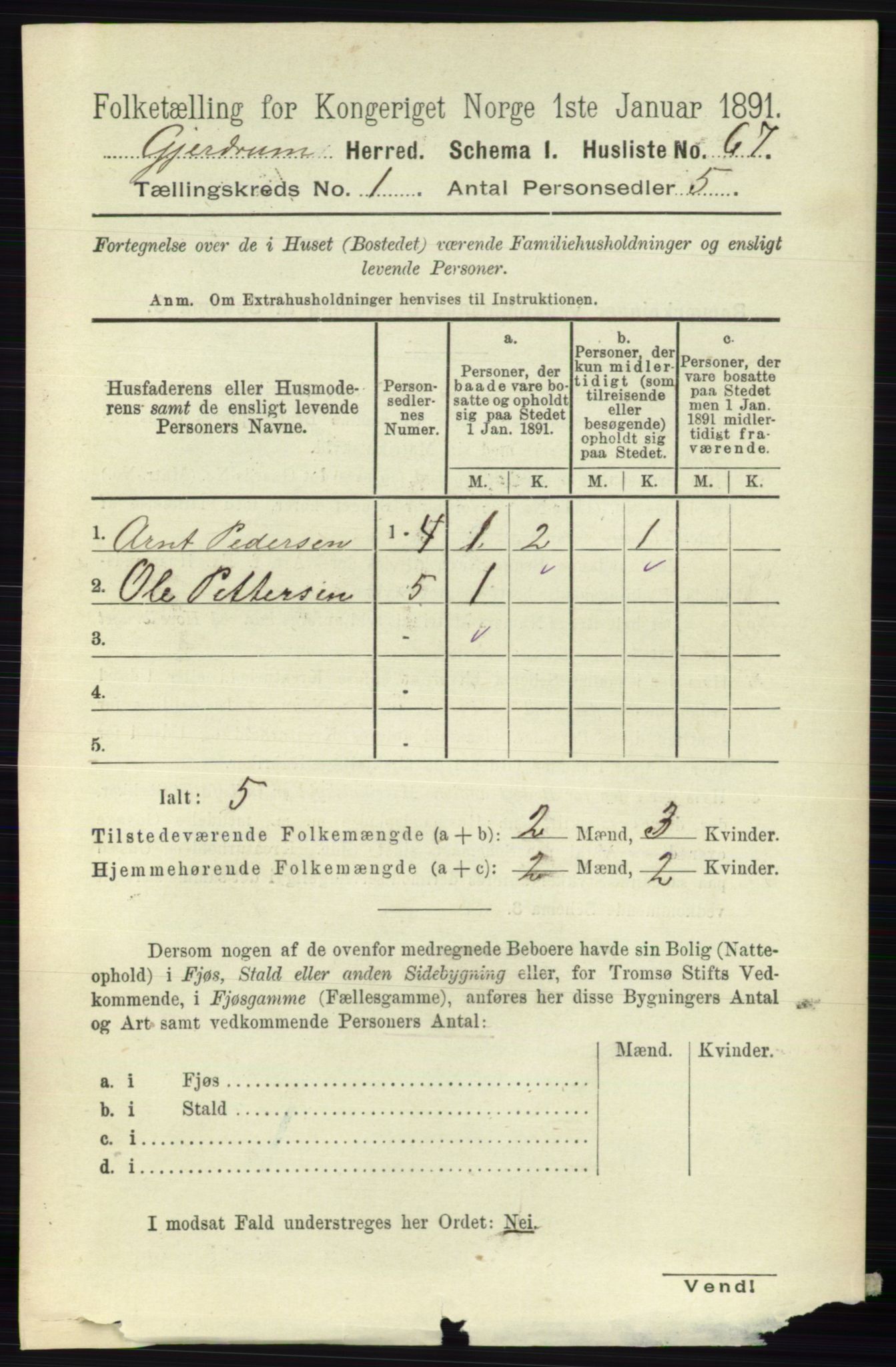 RA, 1891 census for 0234 Gjerdrum, 1891, p. 84