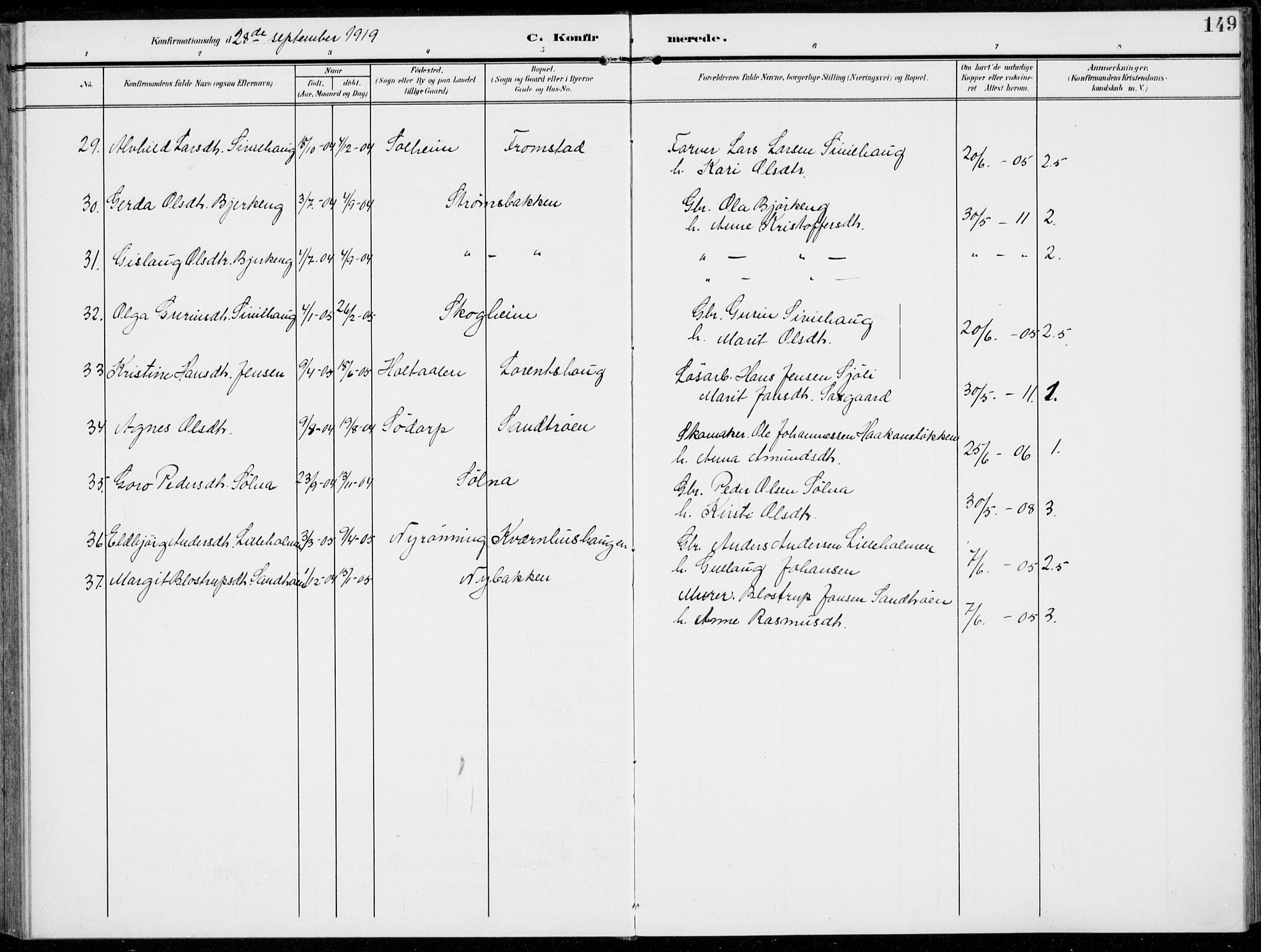 Alvdal prestekontor, AV/SAH-PREST-060/H/Ha/Haa/L0004: Parish register (official) no. 4, 1907-1919, p. 149