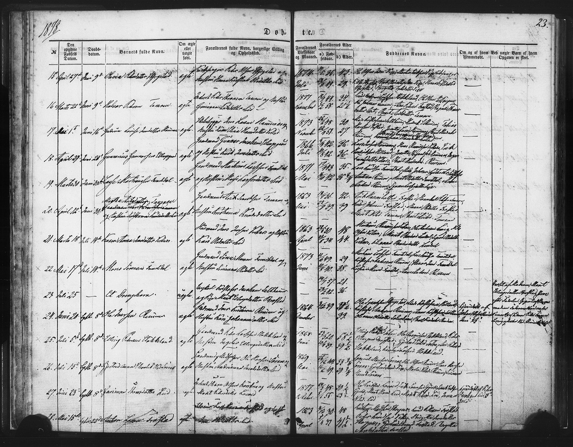 Ministerialprotokoller, klokkerbøker og fødselsregistre - Møre og Romsdal, AV/SAT-A-1454/539/L0530: Parish register (official) no. 539A03, 1872-1886, p. 23