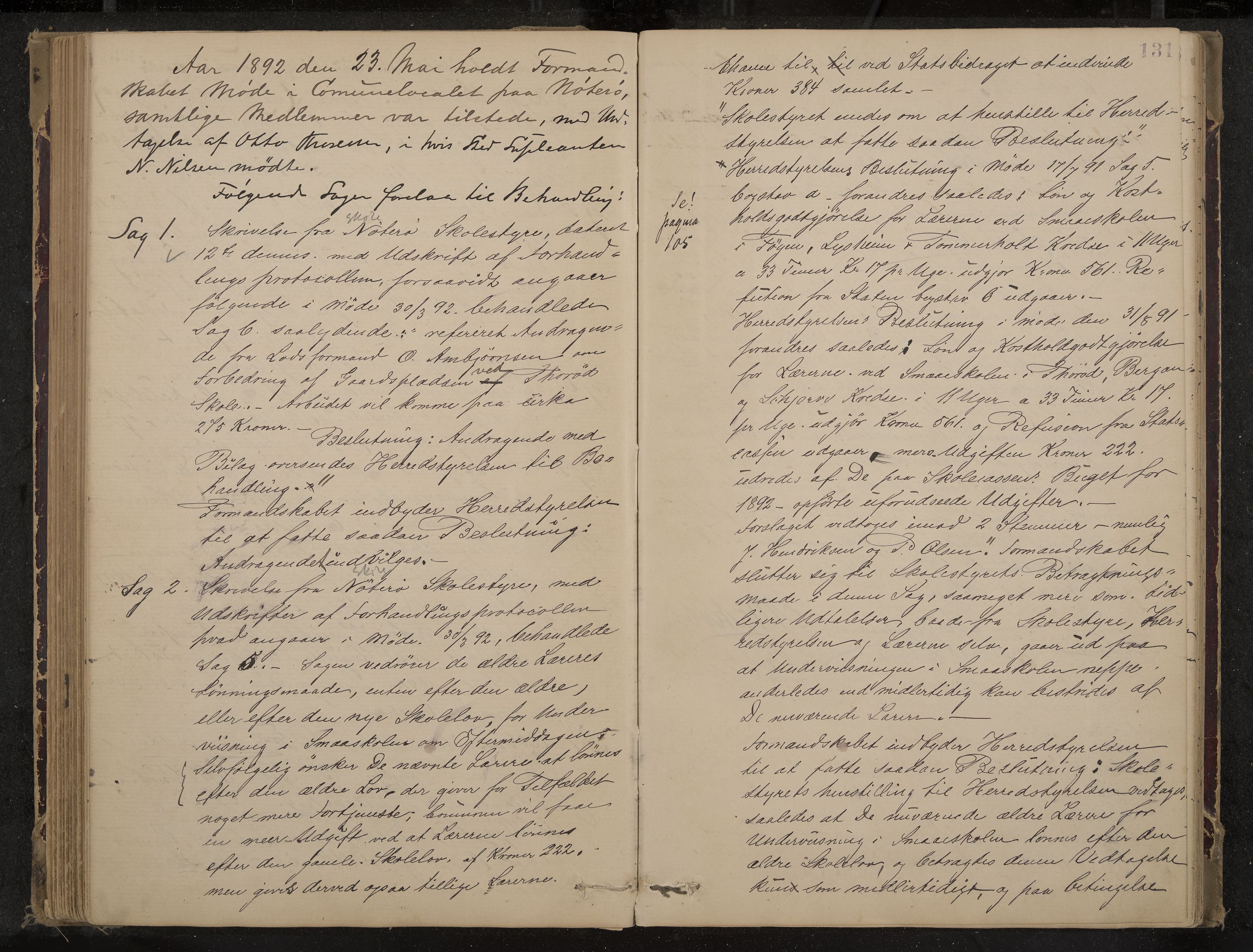 Nøtterøy formannskap og sentraladministrasjon, IKAK/0722021-1/A/Aa/L0004: Møtebok, 1887-1896, p. 131