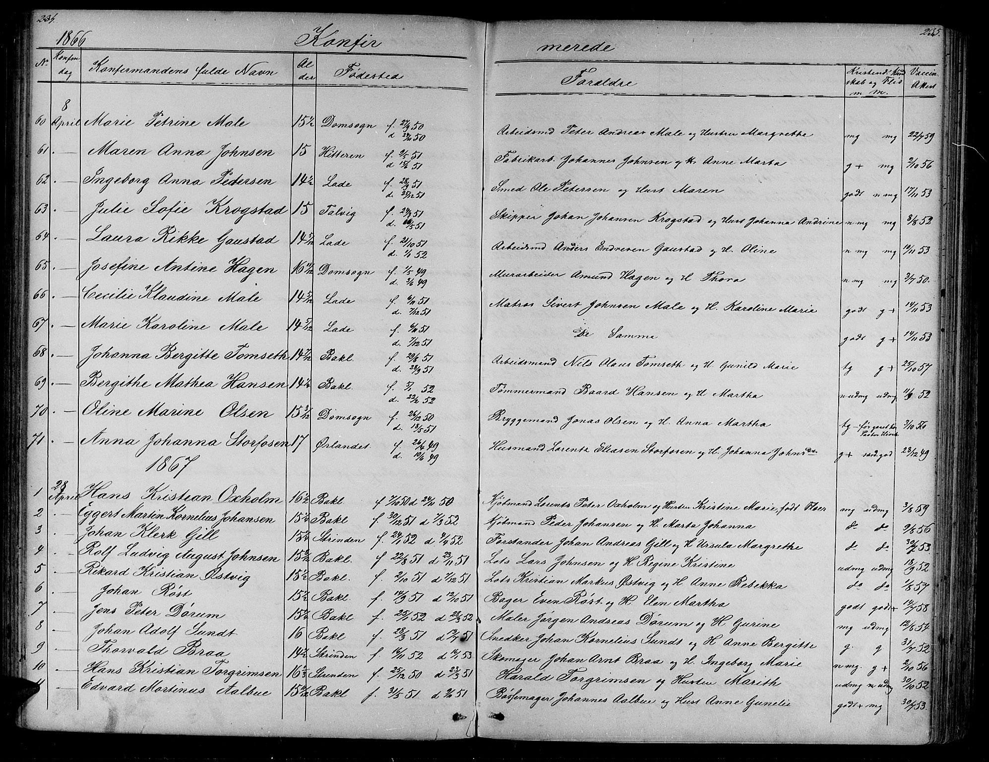 Ministerialprotokoller, klokkerbøker og fødselsregistre - Sør-Trøndelag, SAT/A-1456/604/L0219: Parish register (copy) no. 604C02, 1851-1869, p. 234-235