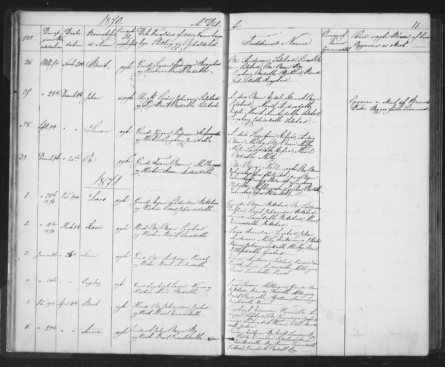 Ministerialprotokoller, klokkerbøker og fødselsregistre - Sør-Trøndelag, SAT/A-1456/667/L0798: Parish register (copy) no. 667C03, 1867-1929, p. 17