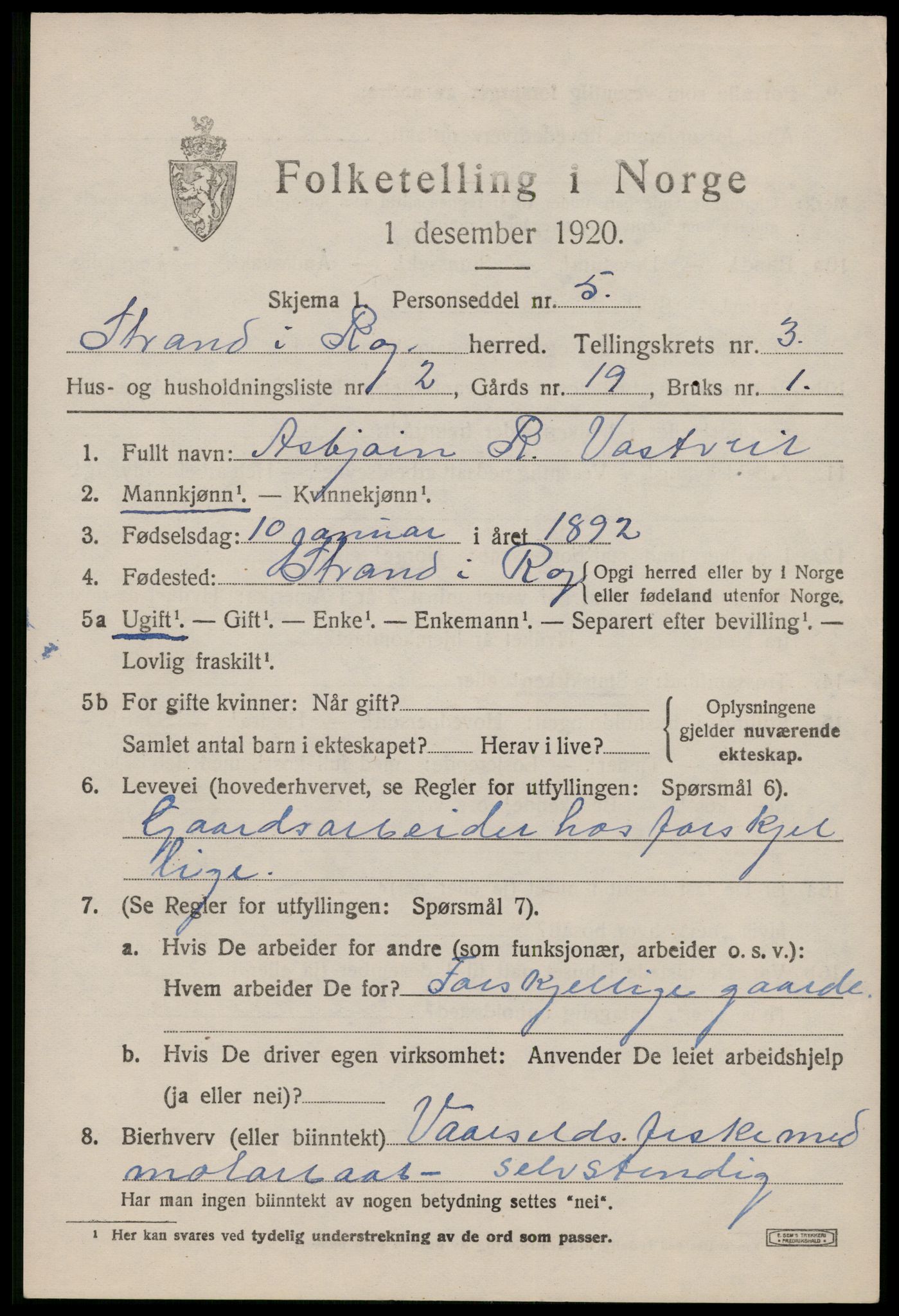 SAST, 1920 census for Strand, 1920, p. 2324