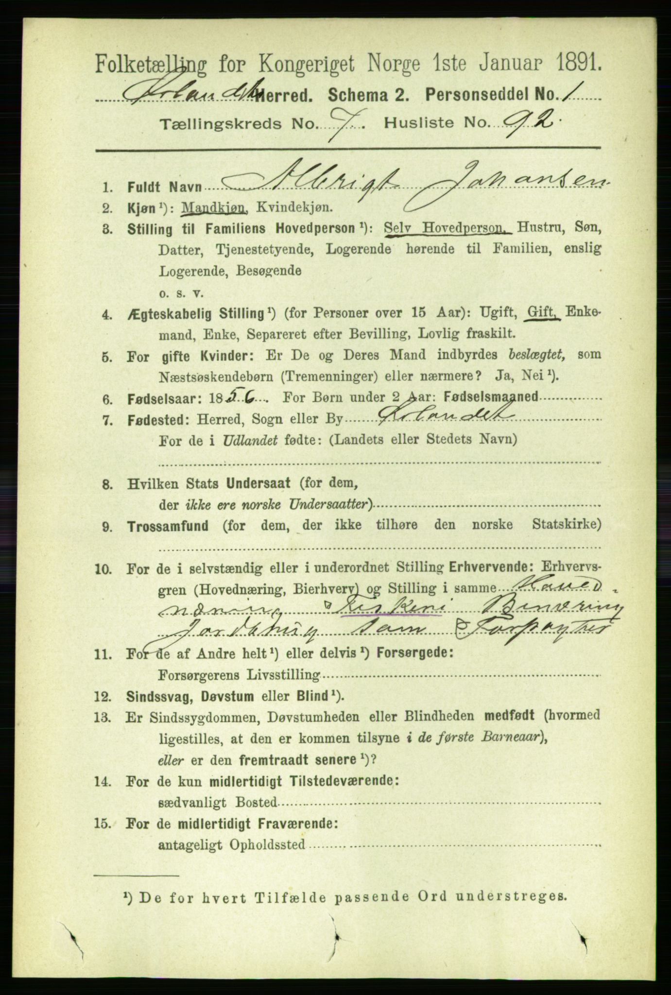 RA, 1891 census for 1621 Ørland, 1891, p. 3024