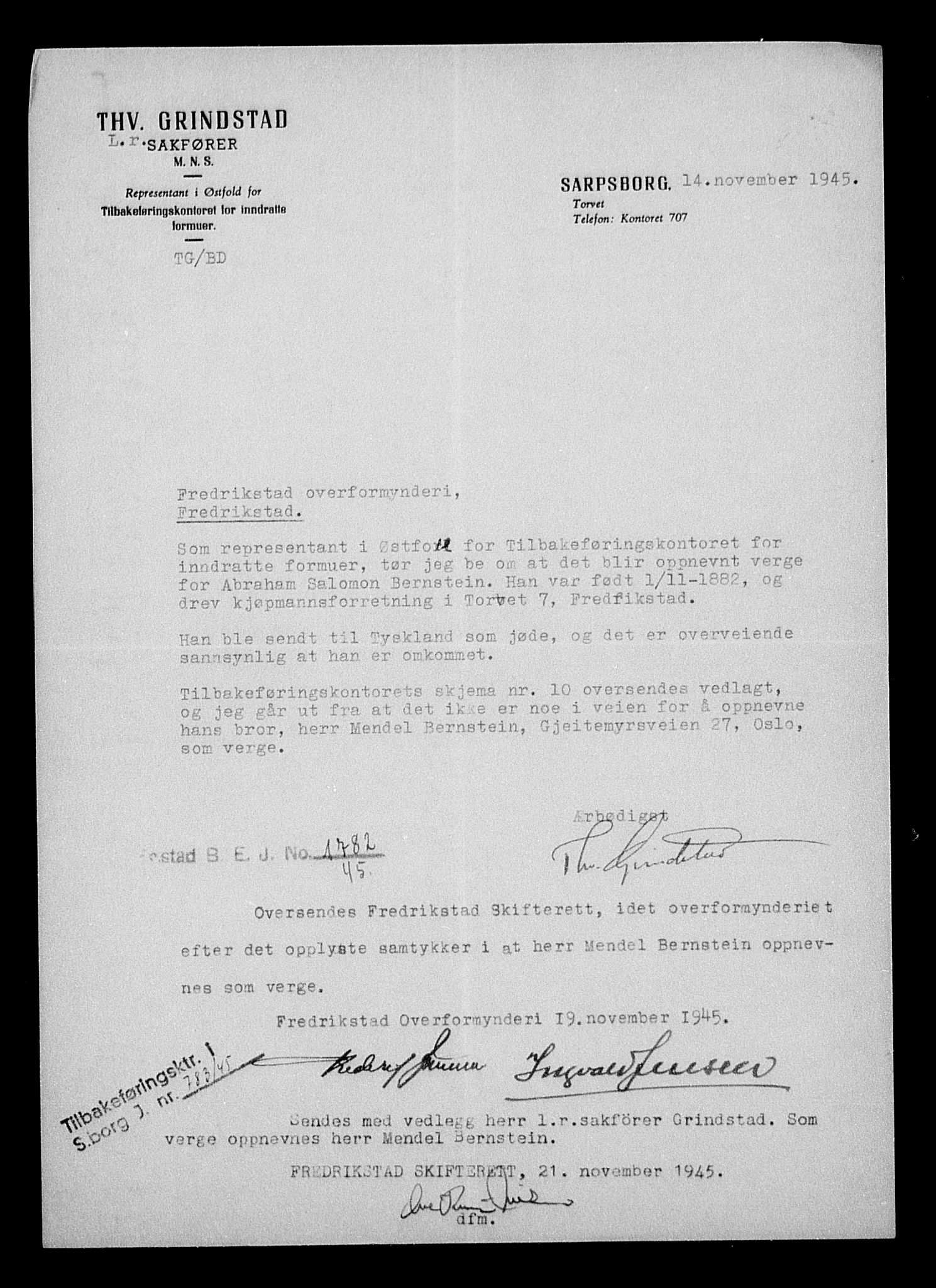 Justisdepartementet, Tilbakeføringskontoret for inndratte formuer, AV/RA-S-1564/H/Hc/Hcd/L0991: --, 1945-1947, p. 198