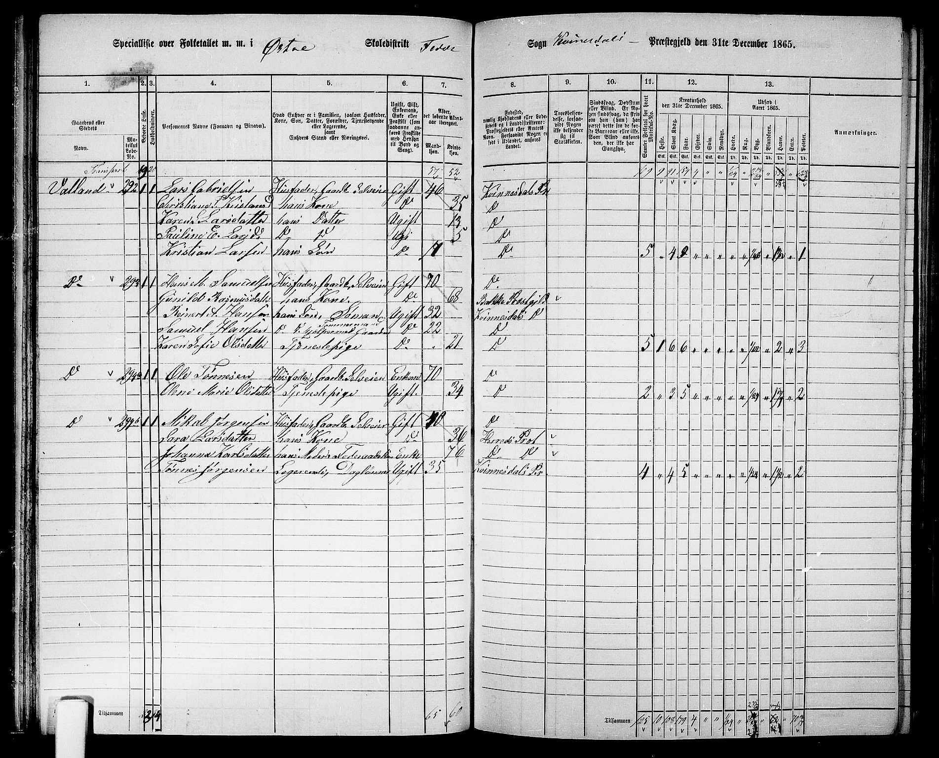 RA, 1865 census for Kvinesdal, 1865, p. 74
