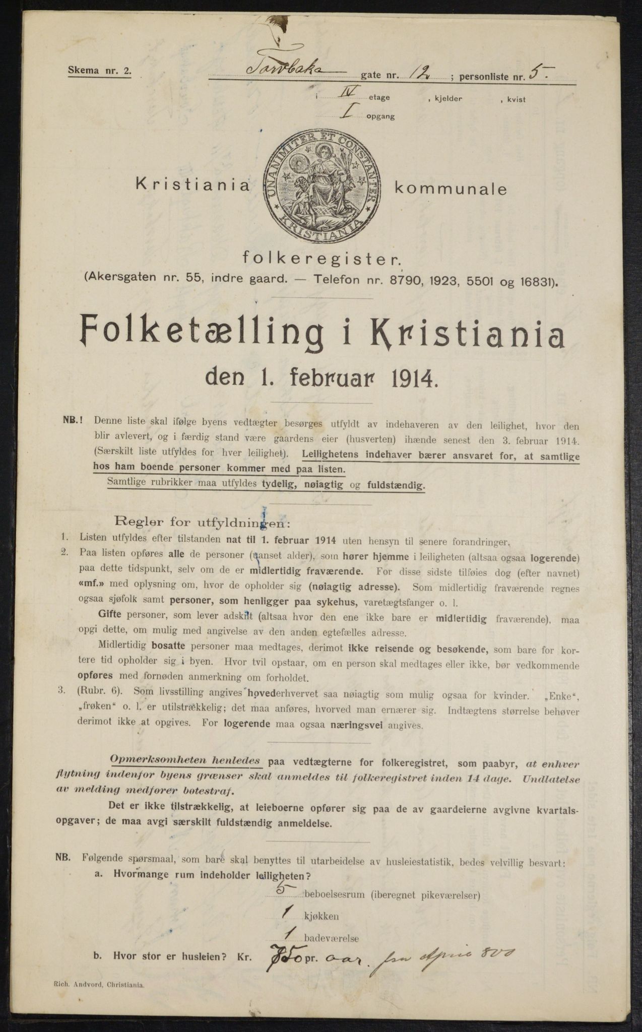 OBA, Municipal Census 1914 for Kristiania, 1914, p. 115959