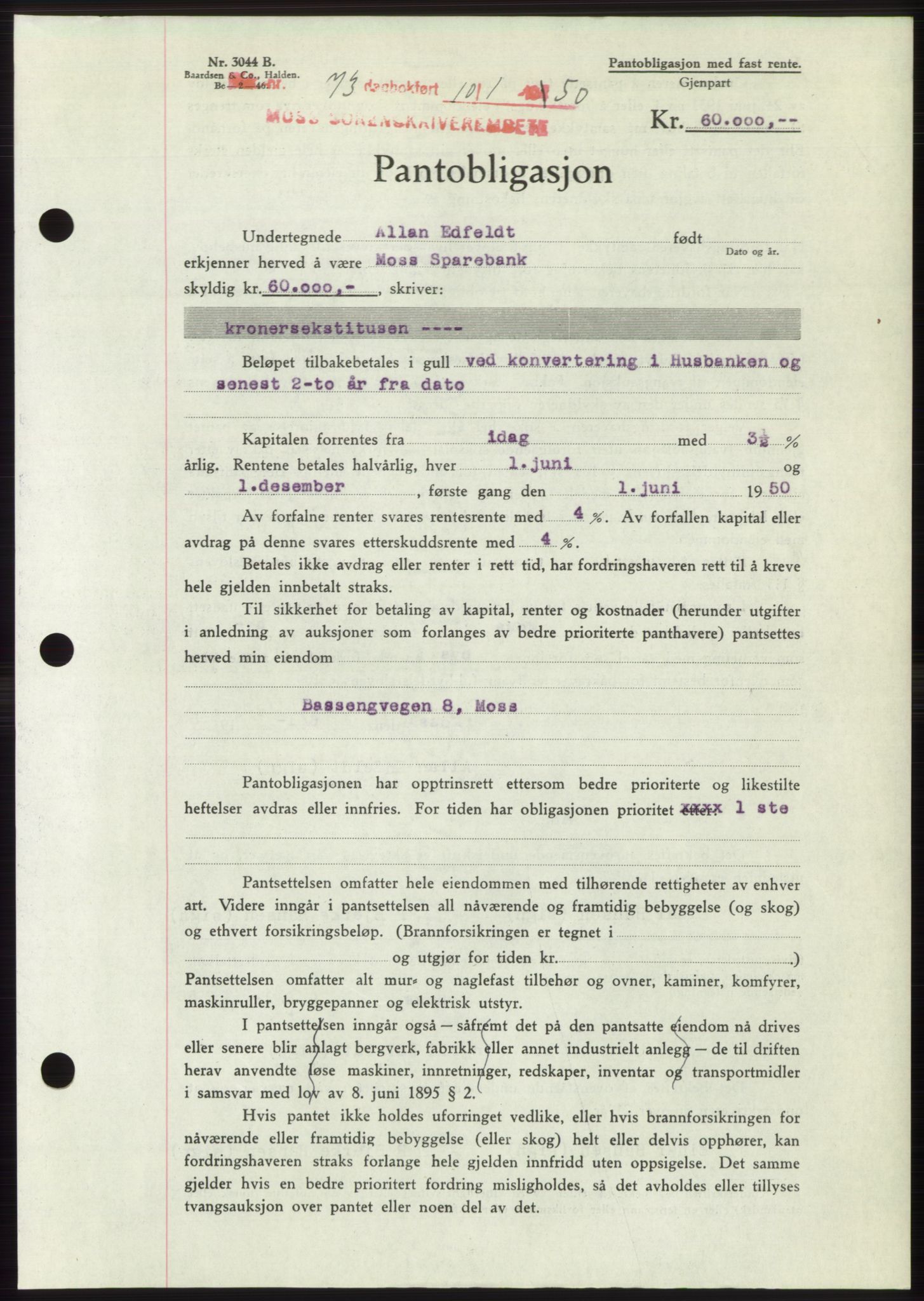 Moss sorenskriveri, SAO/A-10168: Mortgage book no. B23, 1949-1950, Diary no: : 73/1950