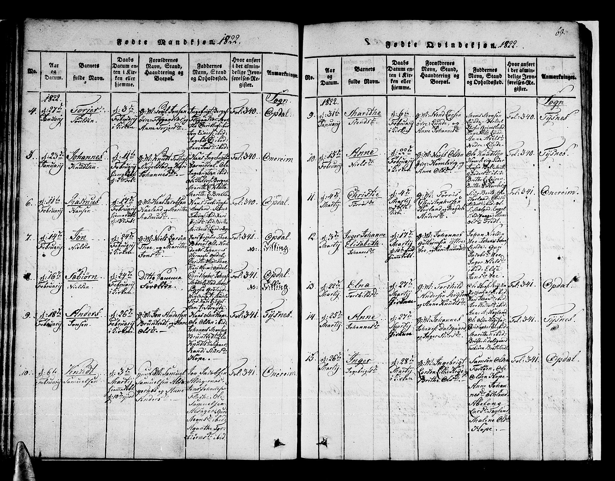 Tysnes sokneprestembete, AV/SAB-A-78601/H/Haa: Parish register (official) no. A 7, 1816-1826, p. 69