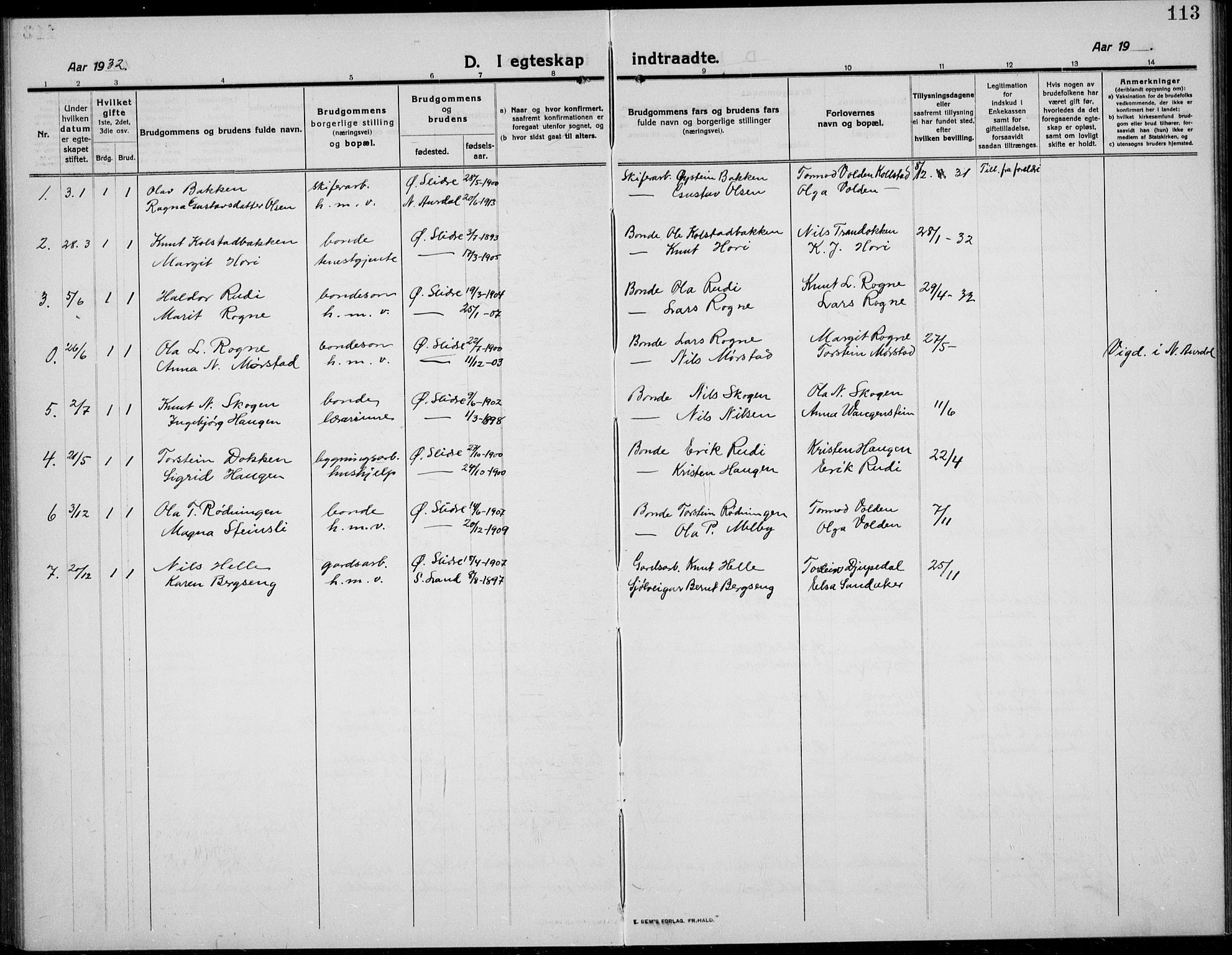 Øystre Slidre prestekontor, AV/SAH-PREST-138/H/Ha/Hab/L0008: Parish register (copy) no. 8, 1911-1938, p. 113