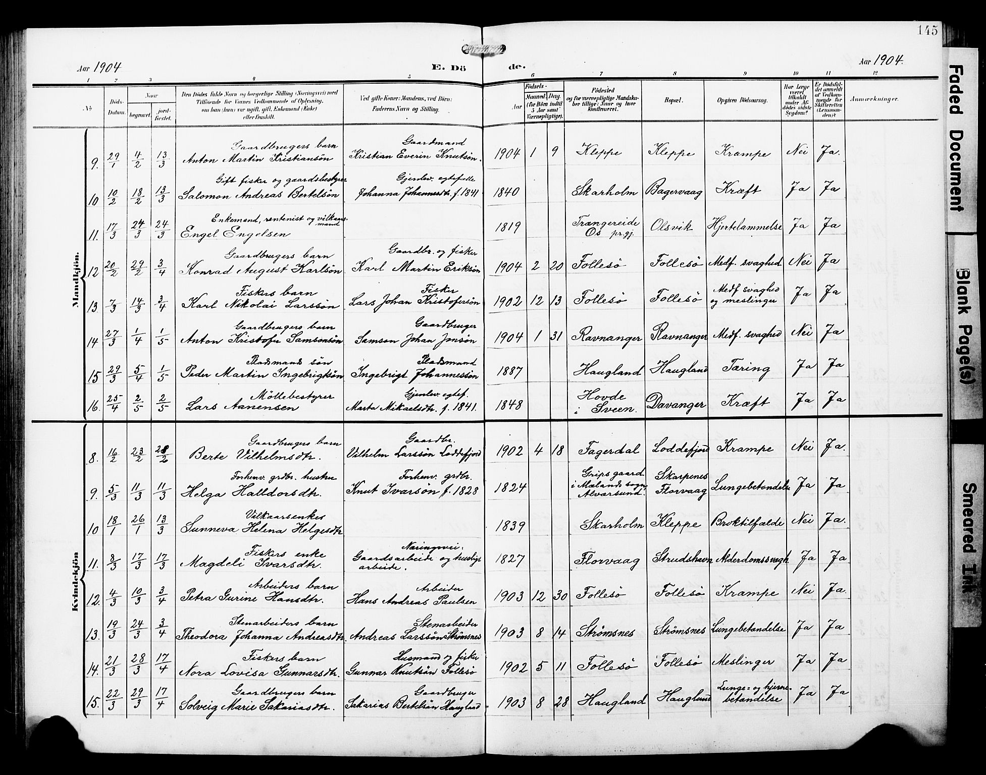 Askøy Sokneprestembete, AV/SAB-A-74101/H/Ha/Hab/Haba/L0014: Parish register (copy) no. A 14, 1904-1927, p. 145