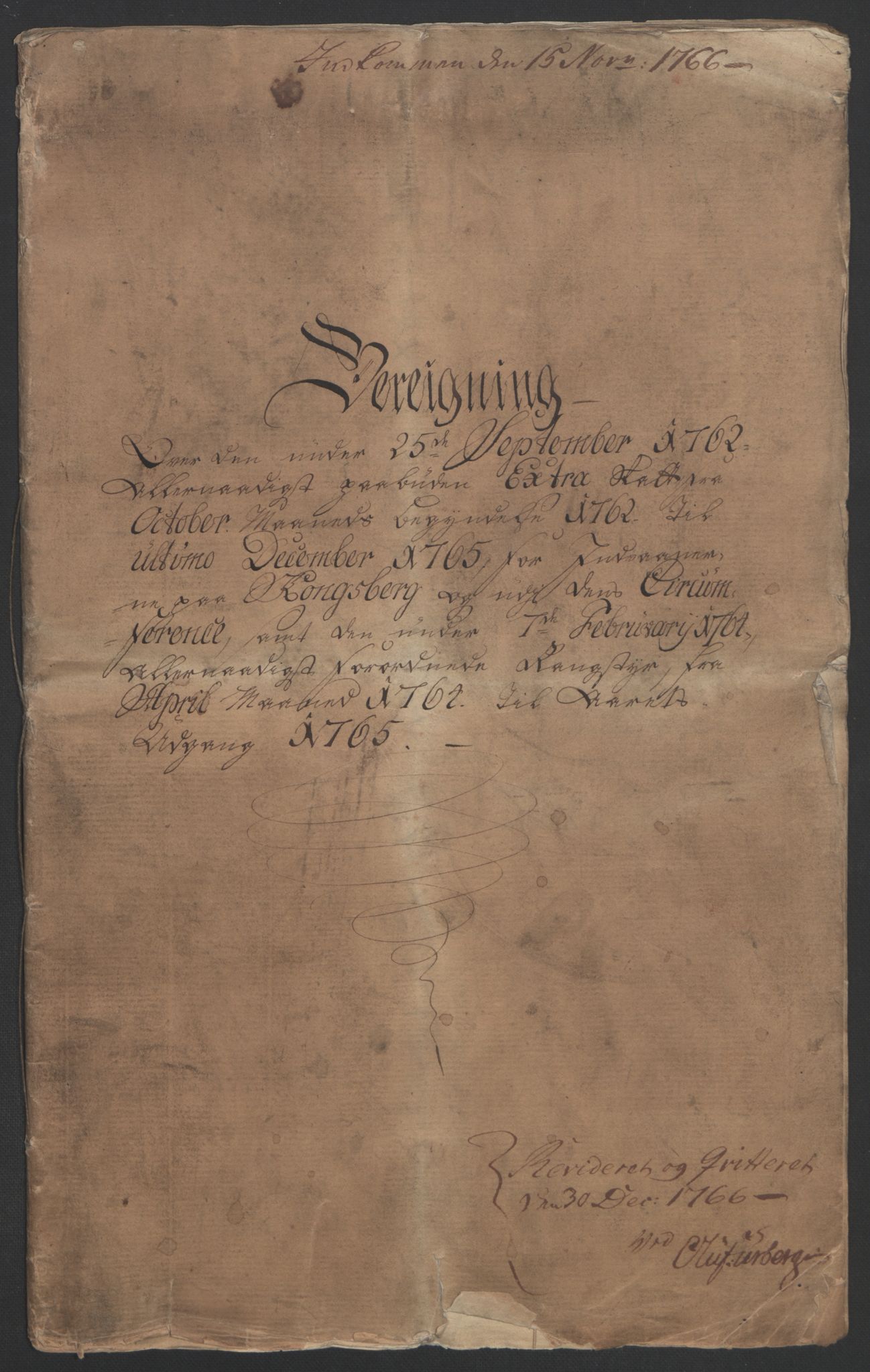 Rentekammeret inntil 1814, Reviderte regnskaper, Bergverksregnskaper, AV/RA-EA-3222/R/Rc/Rca/L0843: Ekstraskatt, 1762-1765, p. 5