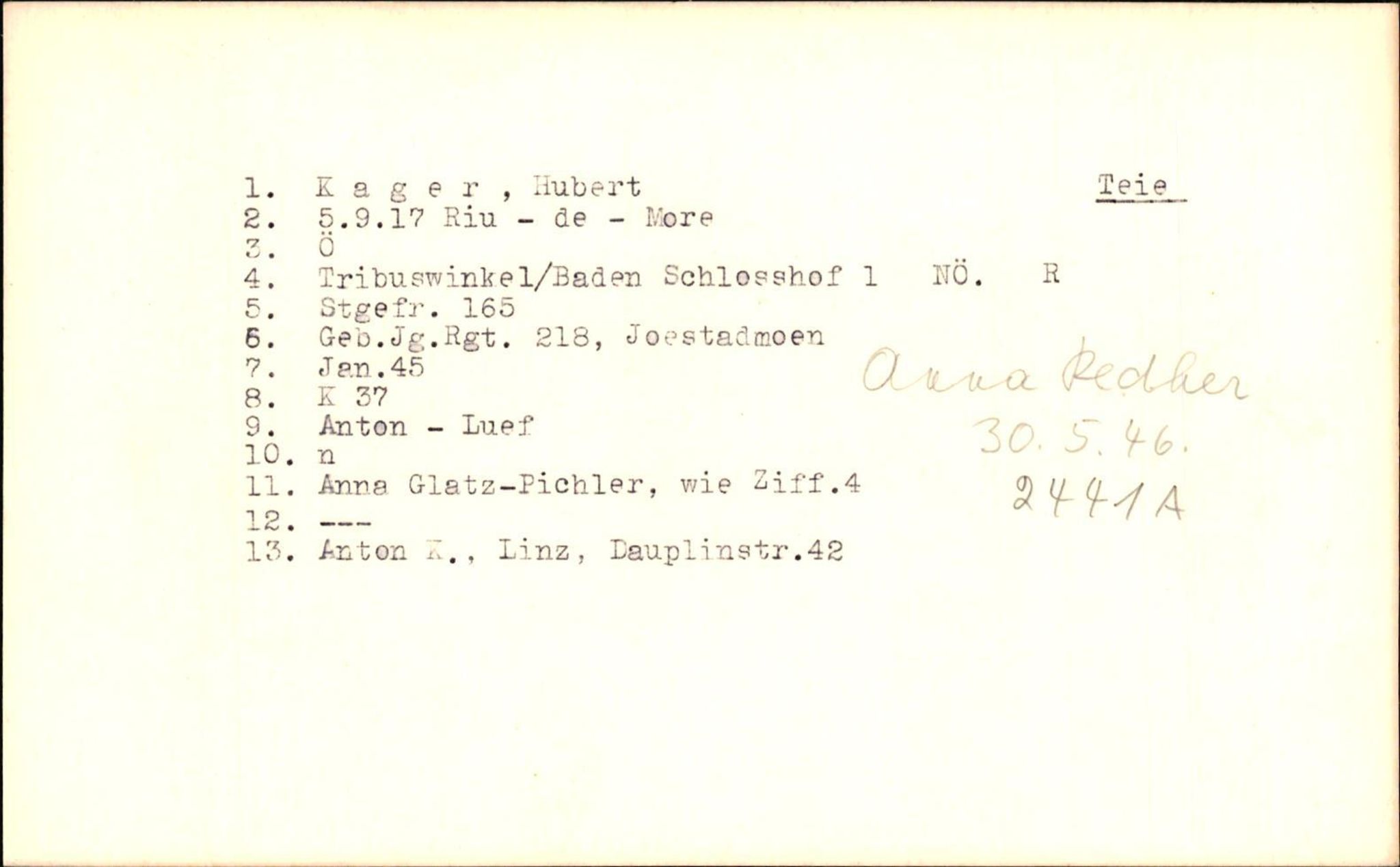 Hjemsendte tyskere , AV/RA-RAFA-6487/D/Db/L0015: Kagelmann-Kach, 1945-1947, p. 3