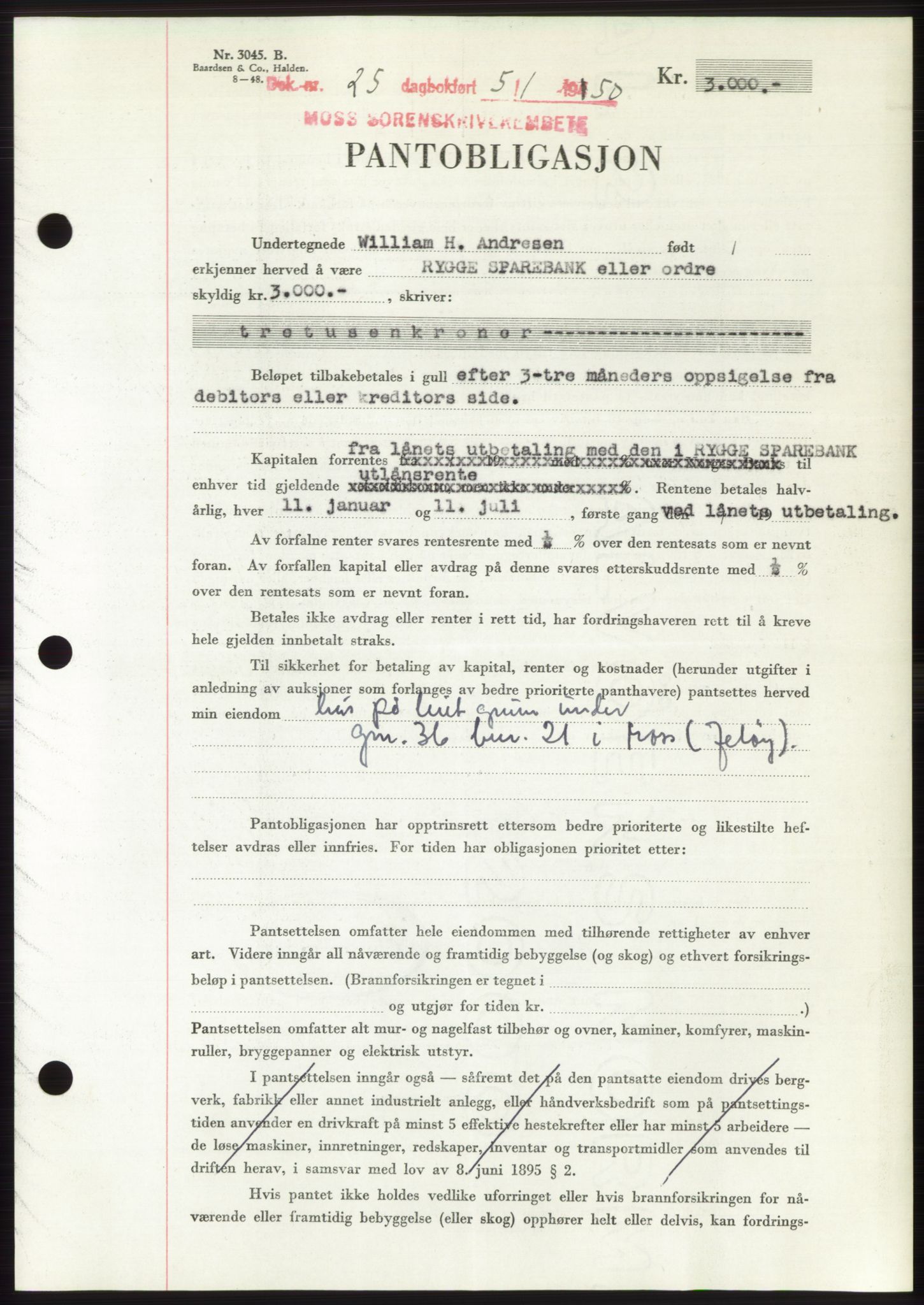 Moss sorenskriveri, SAO/A-10168: Mortgage book no. B23, 1949-1950, Diary no: : 25/1950