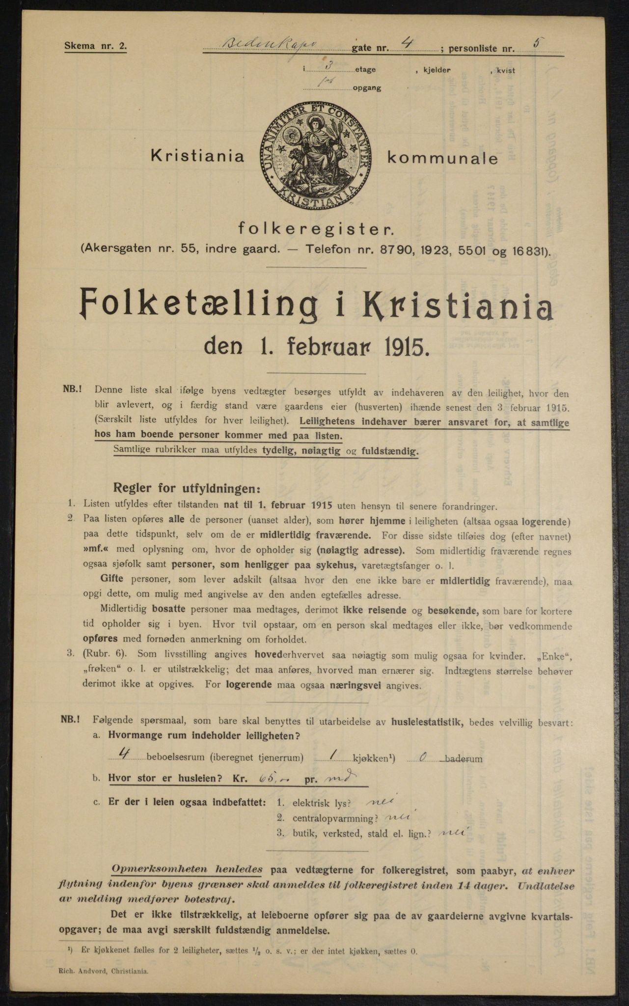 OBA, Municipal Census 1915 for Kristiania, 1915, p. 4814