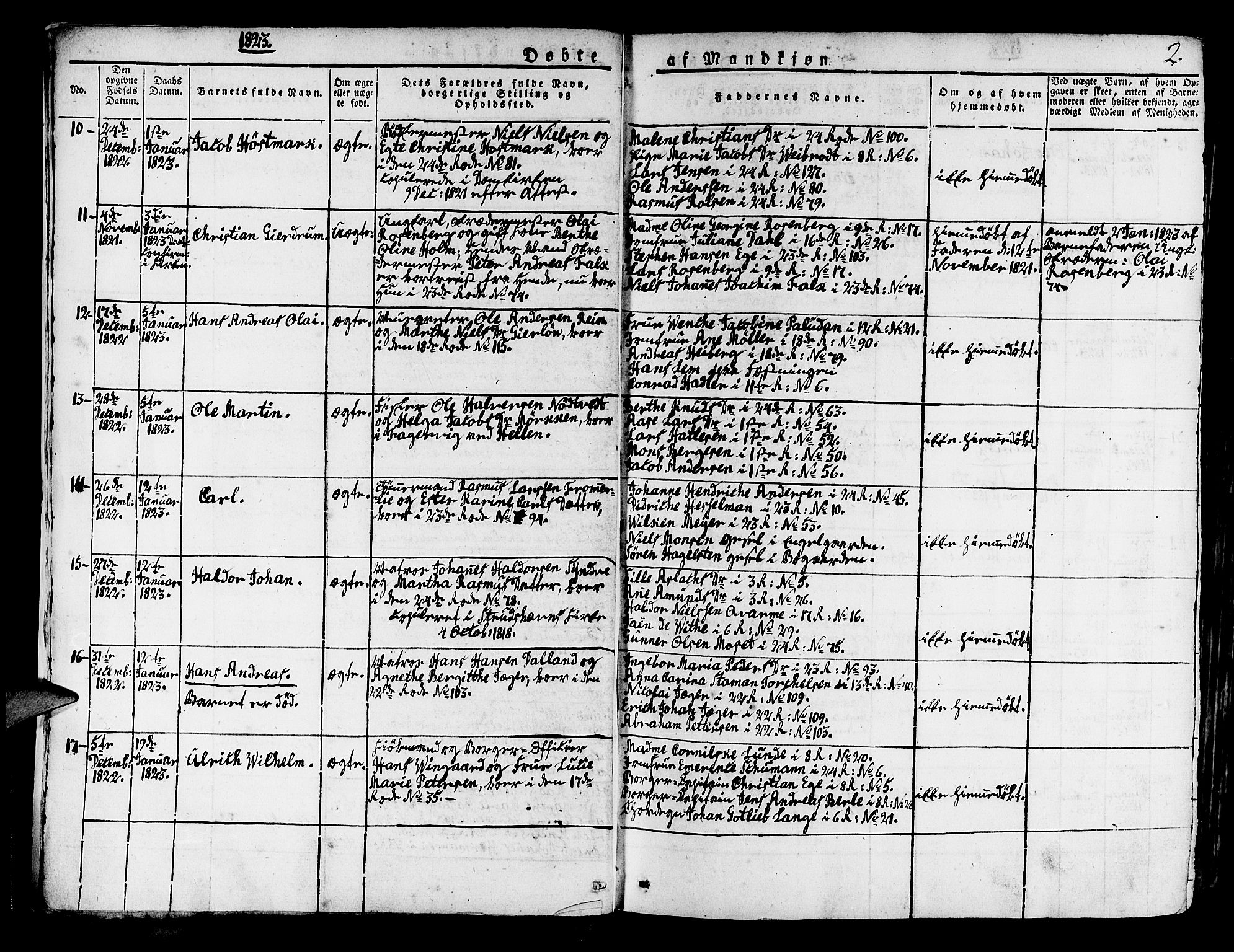 Korskirken sokneprestembete, AV/SAB-A-76101/H/Haa/L0014: Parish register (official) no. A 14, 1823-1835, p. 2