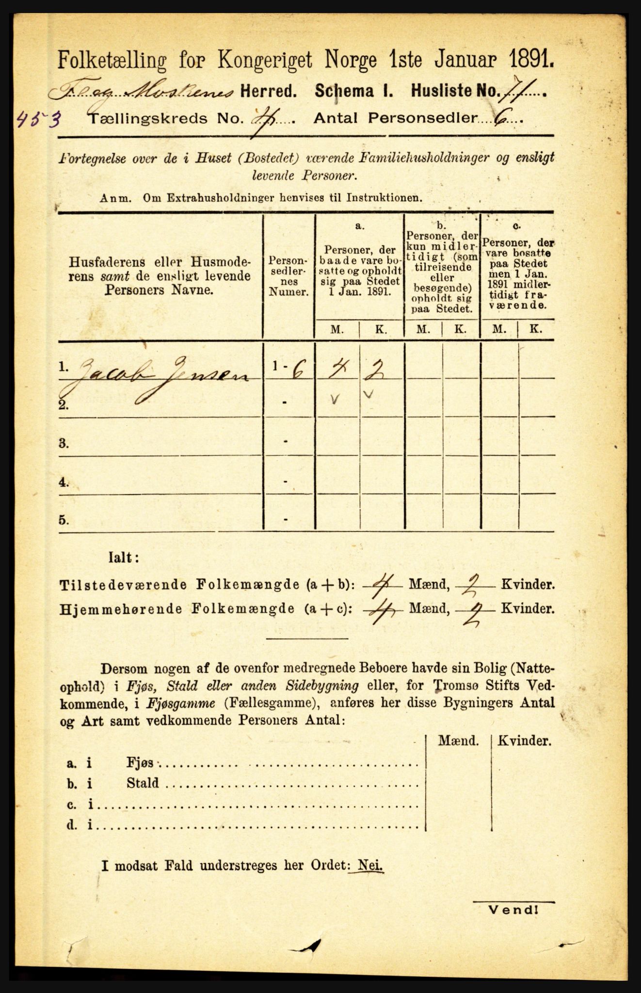 RA, 1891 census for 1859 Flakstad, 1891, p. 1855