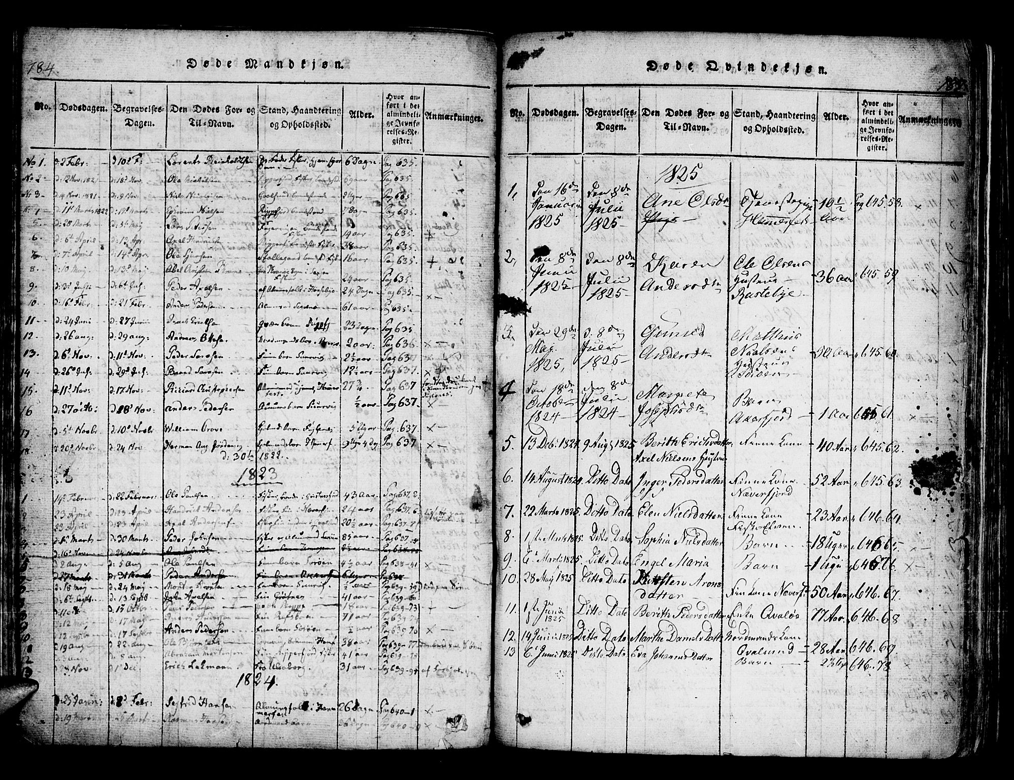 Hammerfest sokneprestkontor, SATØ/S-1347/H/Ha/L0003.kirke: Parish register (official) no. 3, 1821-1842, p. 184-185