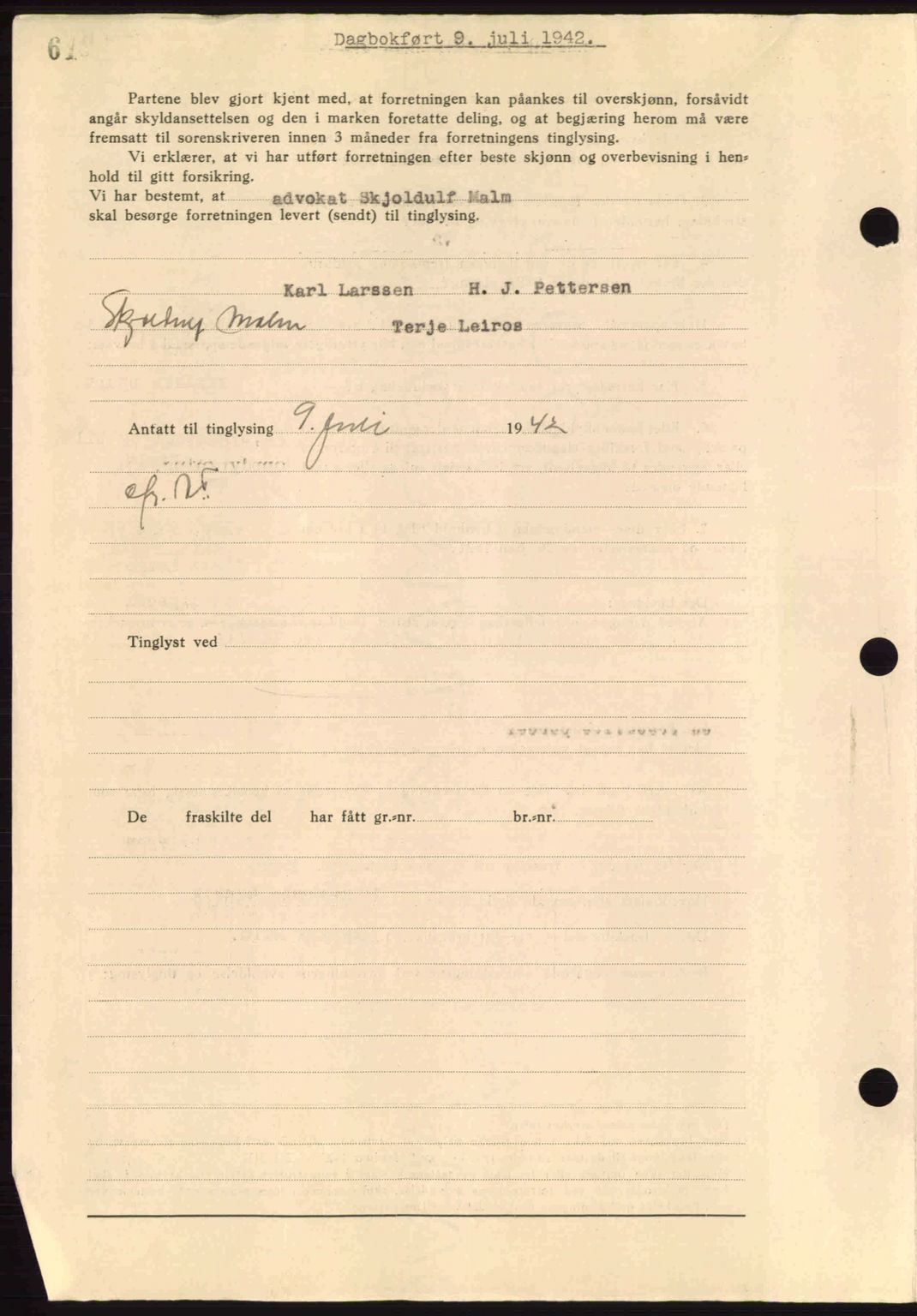 Steigen og Ofoten sorenskriveri, AV/SAT-A-0030/1/2/2C: Mortgage book no. A9-12, 1942-1946, Diary no: : 1531/1942