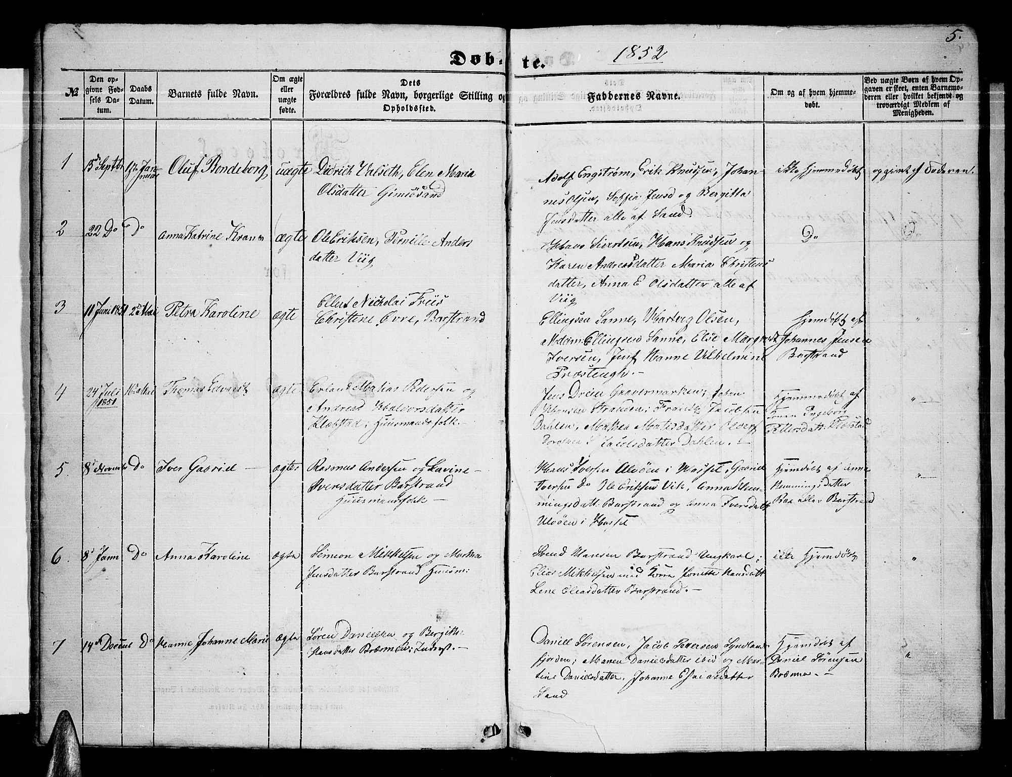 Ministerialprotokoller, klokkerbøker og fødselsregistre - Nordland, AV/SAT-A-1459/876/L1102: Parish register (copy) no. 876C01, 1852-1886, p. 5