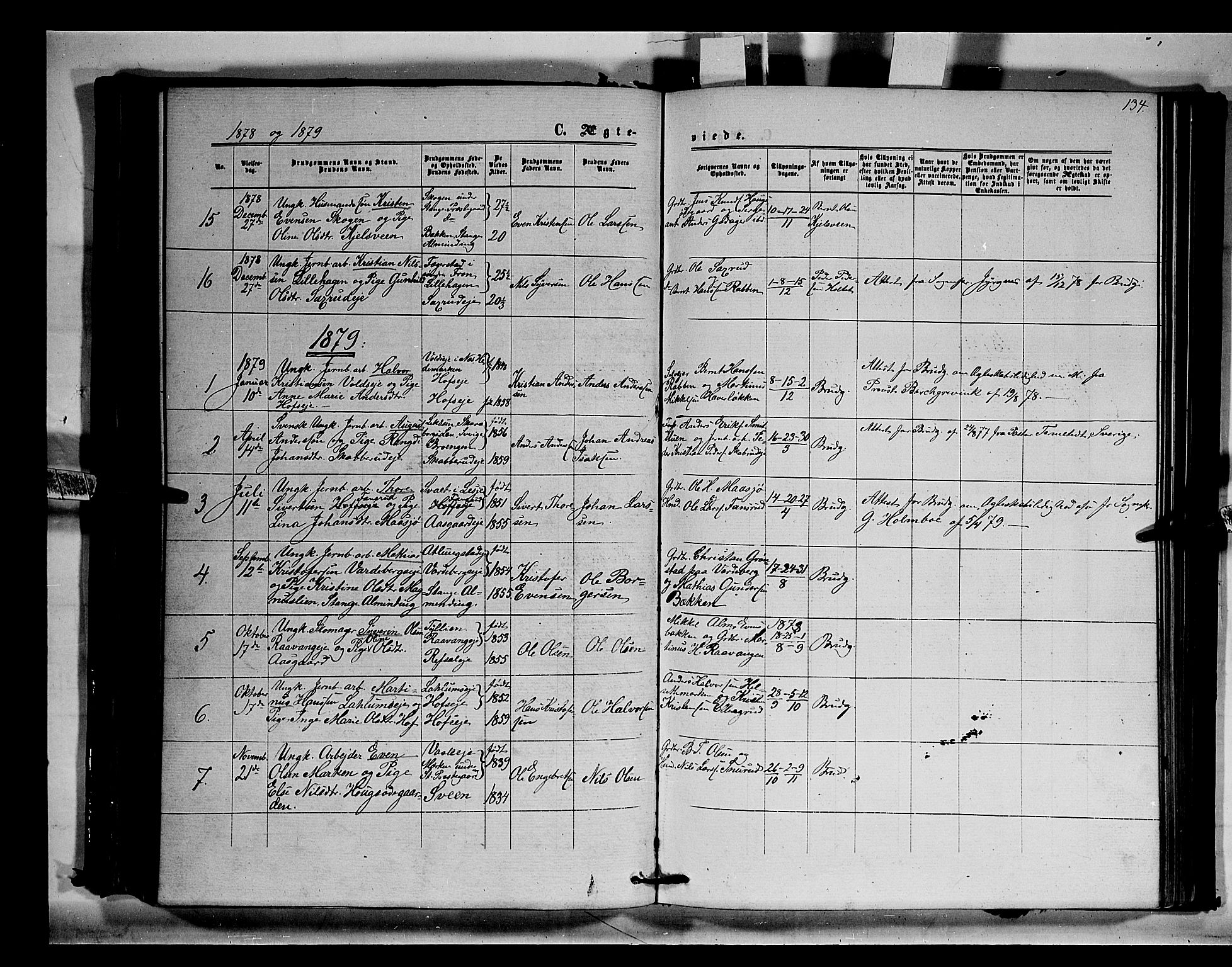 Stange prestekontor, SAH/PREST-002/K/L0014: Parish register (official) no. 14, 1862-1879, p. 134