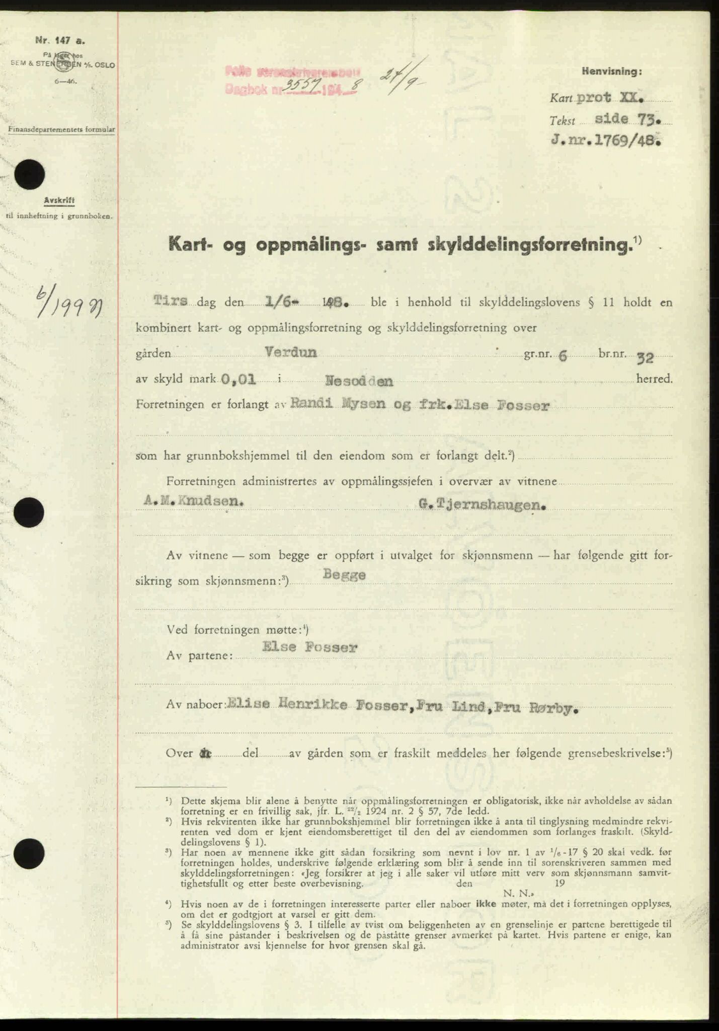 Follo sorenskriveri, SAO/A-10274/G/Ga/Gaa/L0085: Mortgage book no. I 85, 1948-1948, Diary no: : 3557/1948