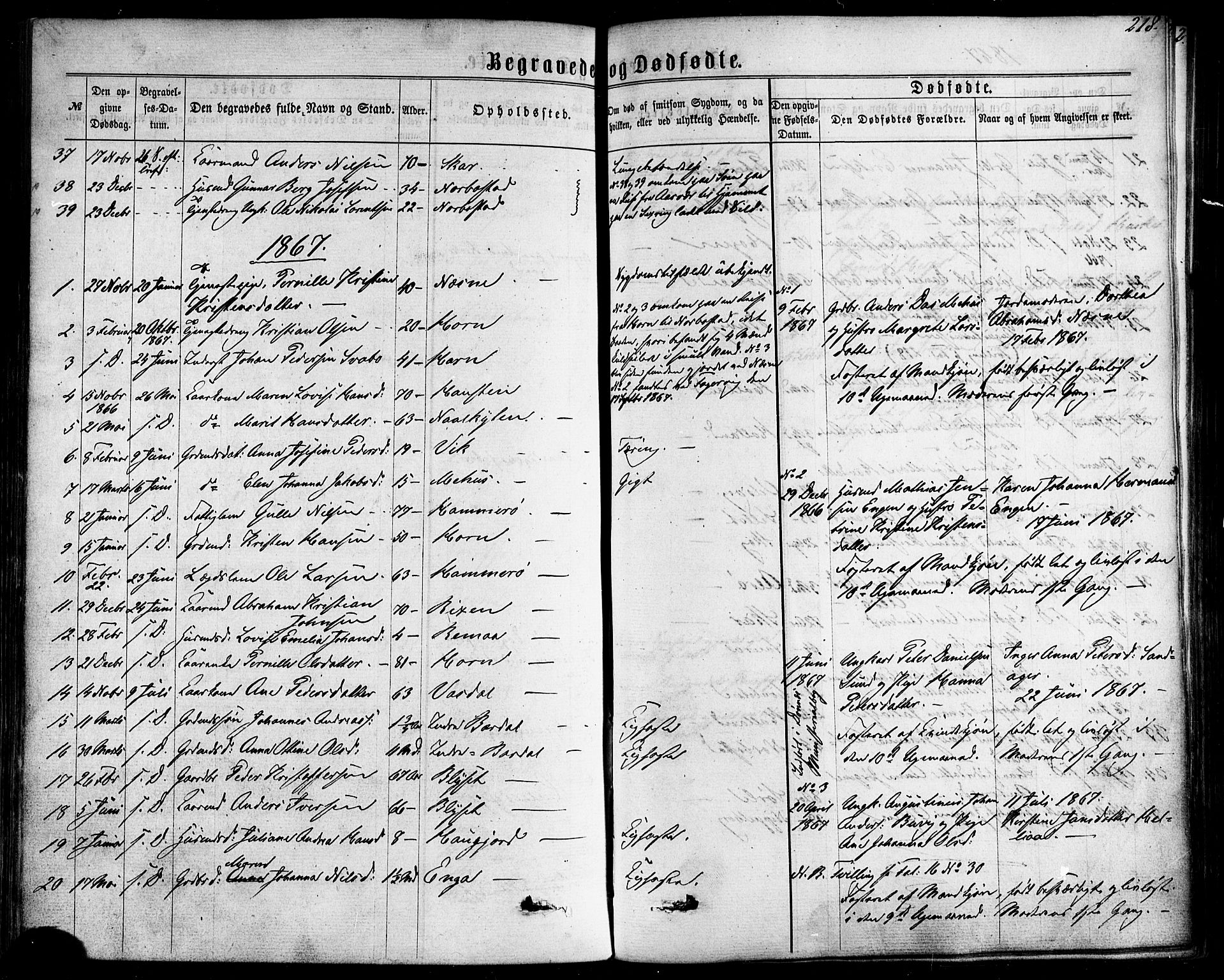 Ministerialprotokoller, klokkerbøker og fødselsregistre - Nordland, SAT/A-1459/838/L0551: Parish register (official) no. 838A09, 1864-1880, p. 218