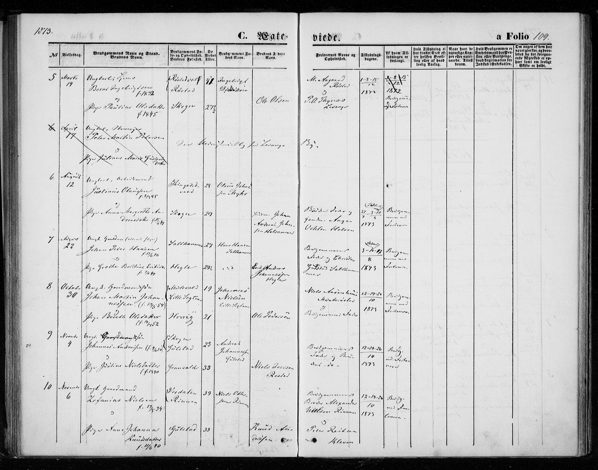 Ministerialprotokoller, klokkerbøker og fødselsregistre - Nord-Trøndelag, SAT/A-1458/721/L0206: Parish register (official) no. 721A01, 1864-1874, p. 109