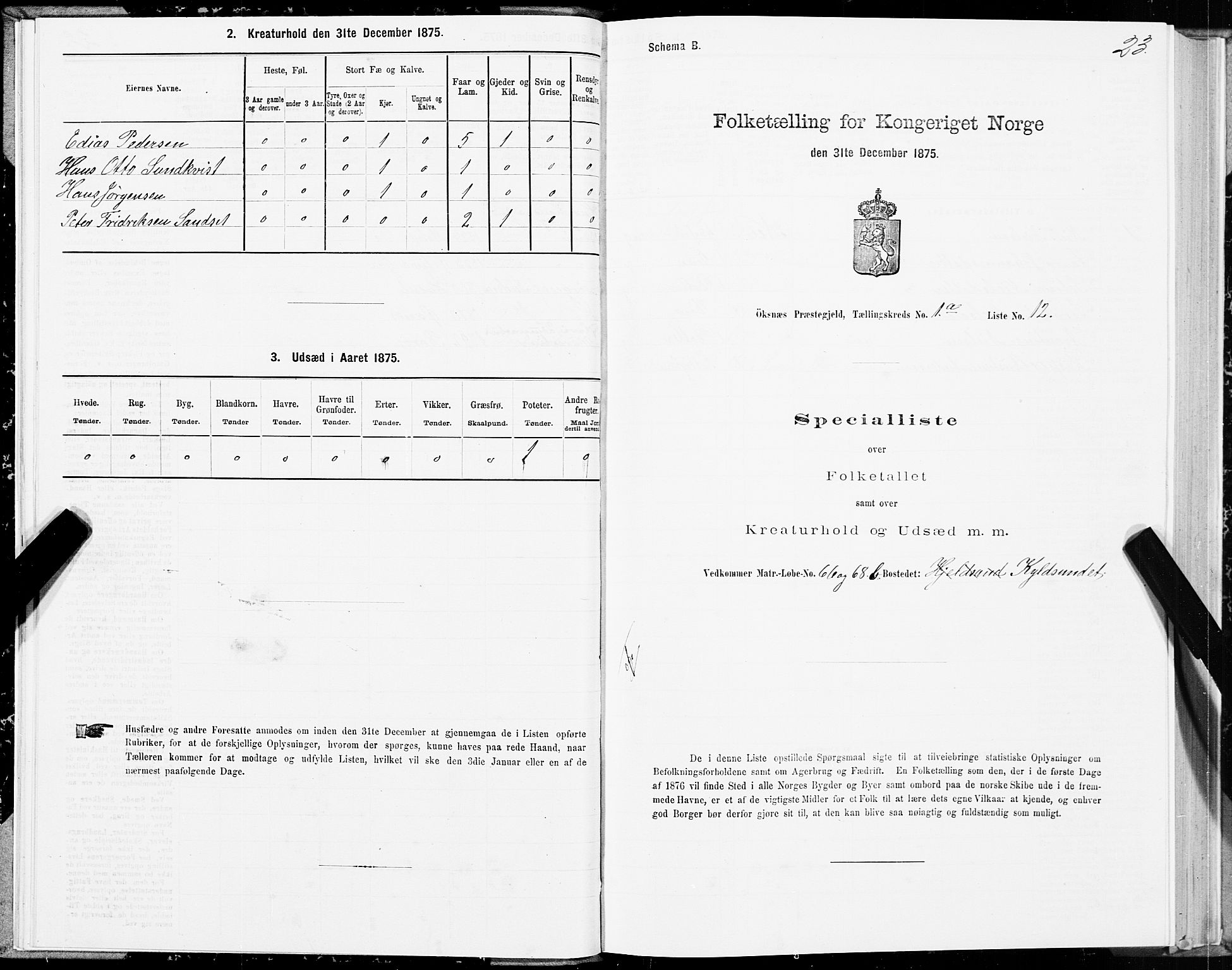 SAT, 1875 census for 1868P Øksnes, 1875, p. 1023