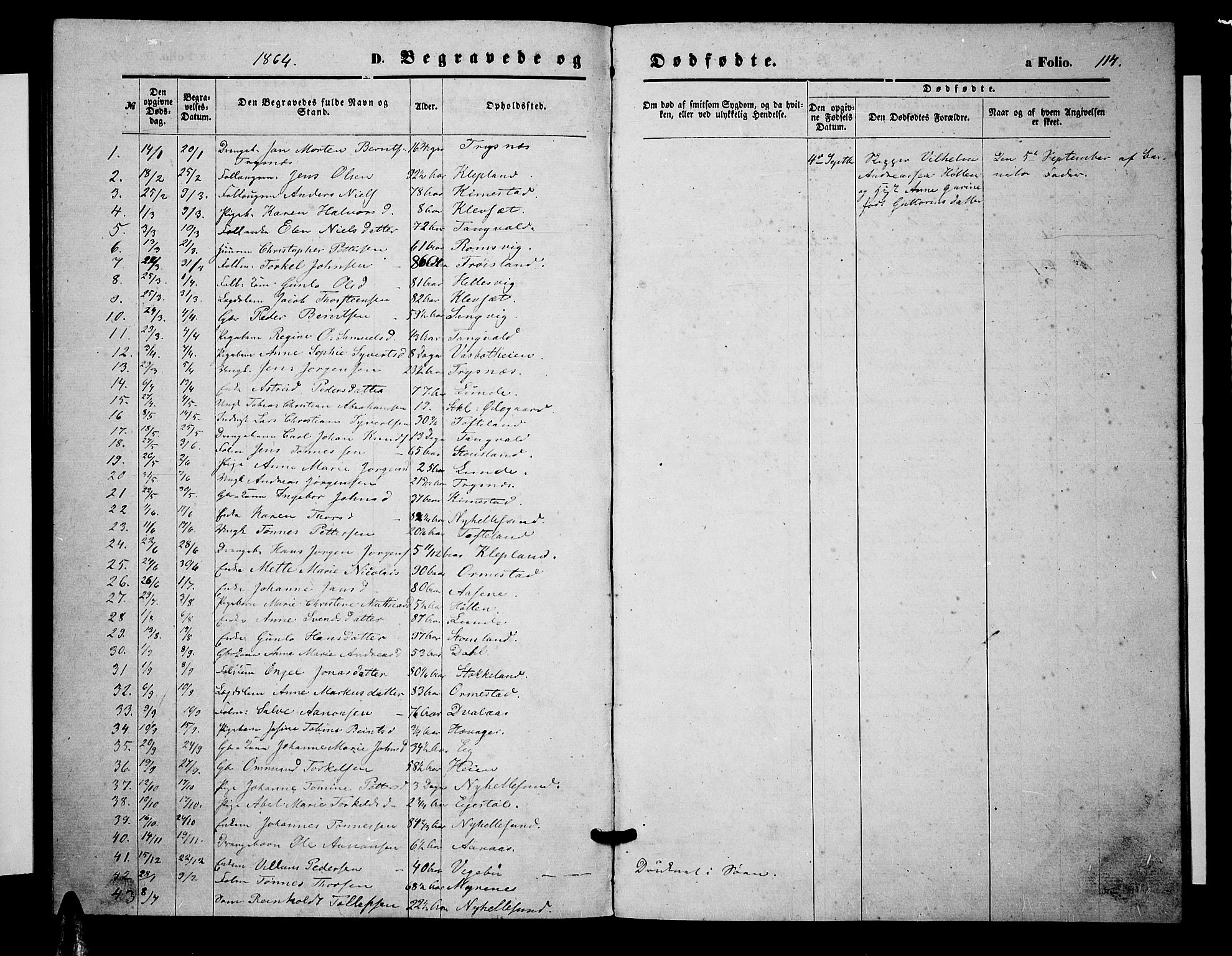 Søgne sokneprestkontor, SAK/1111-0037/F/Fb/Fbb/L0004: Parish register (copy) no. B 4, 1864-1883, p. 114
