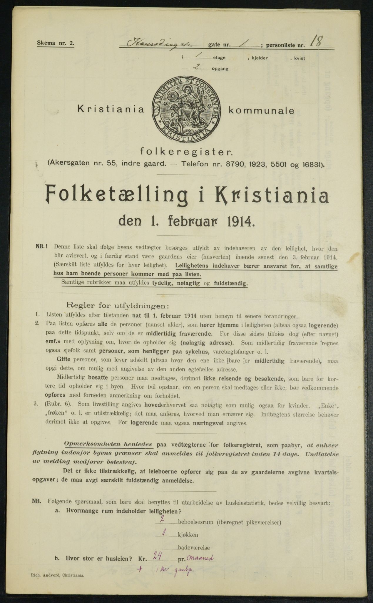 OBA, Municipal Census 1914 for Kristiania, 1914, p. 13437