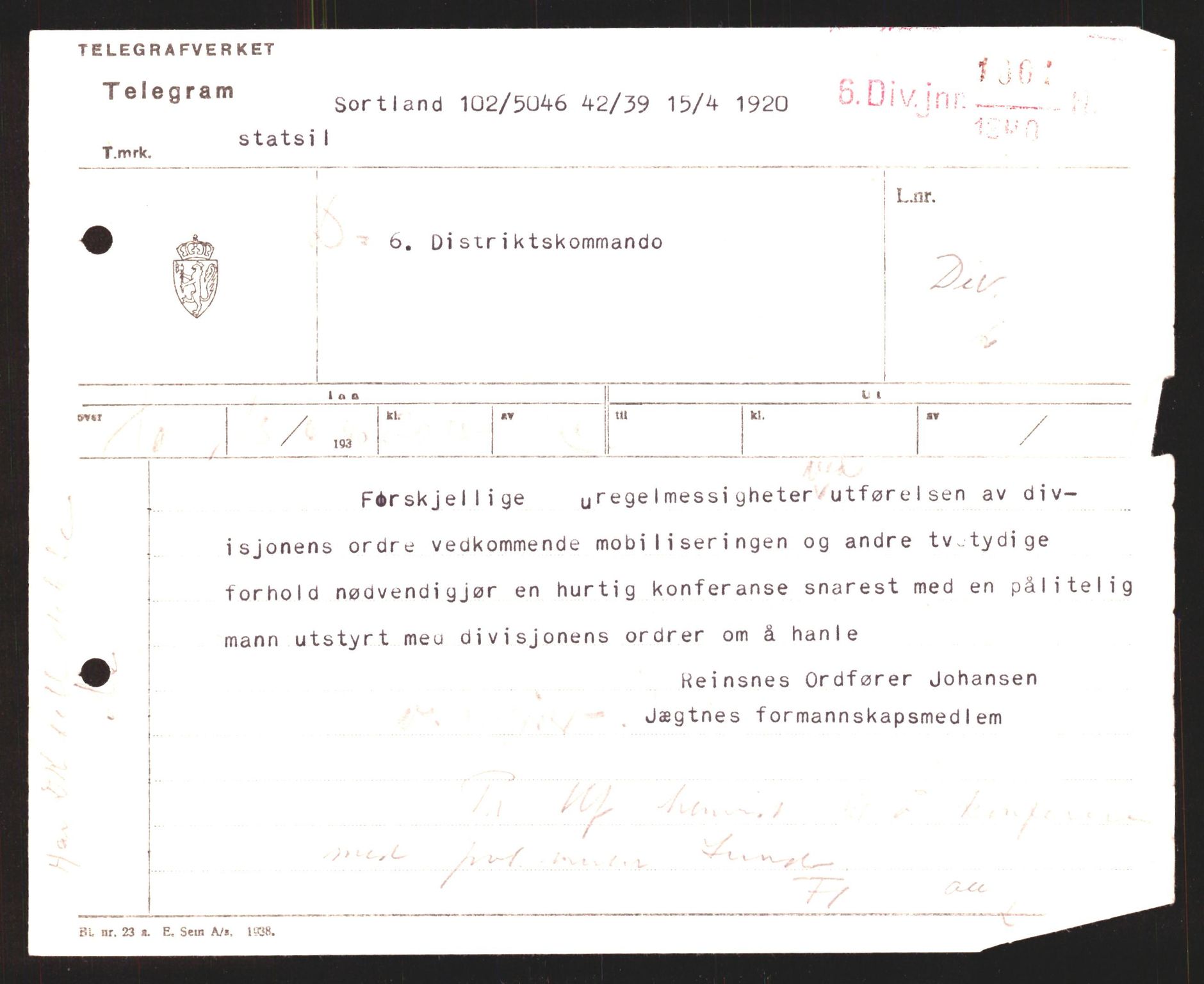 Forsvaret, Forsvarets krigshistoriske avdeling, AV/RA-RAFA-2017/Y/Yb/L0122: II-C-11-600  -  6. Divisjon med avdelinger, 1940, p. 2