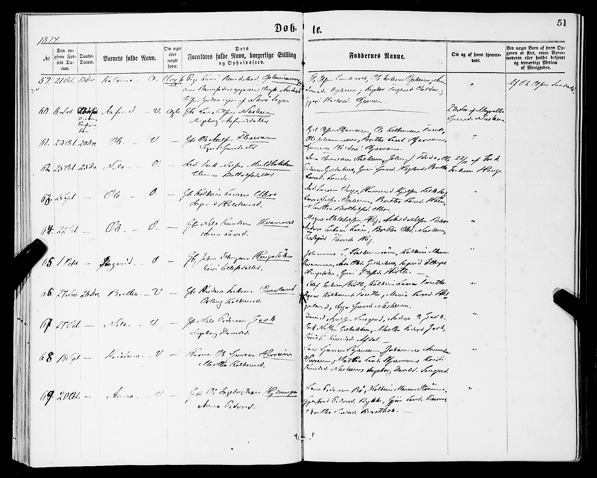 Vossestrand Sokneprestembete, SAB/A-79101/H/Haa: Parish register (official) no. A 1, 1866-1877, p. 51