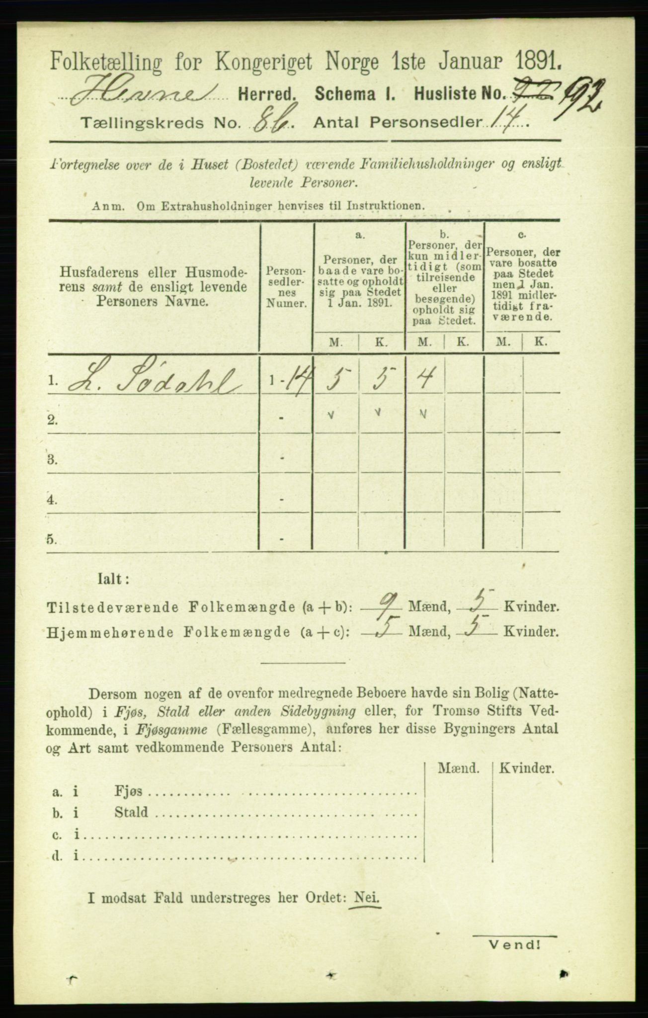 RA, 1891 census for 1612 Hemne, 1891, p. 5502