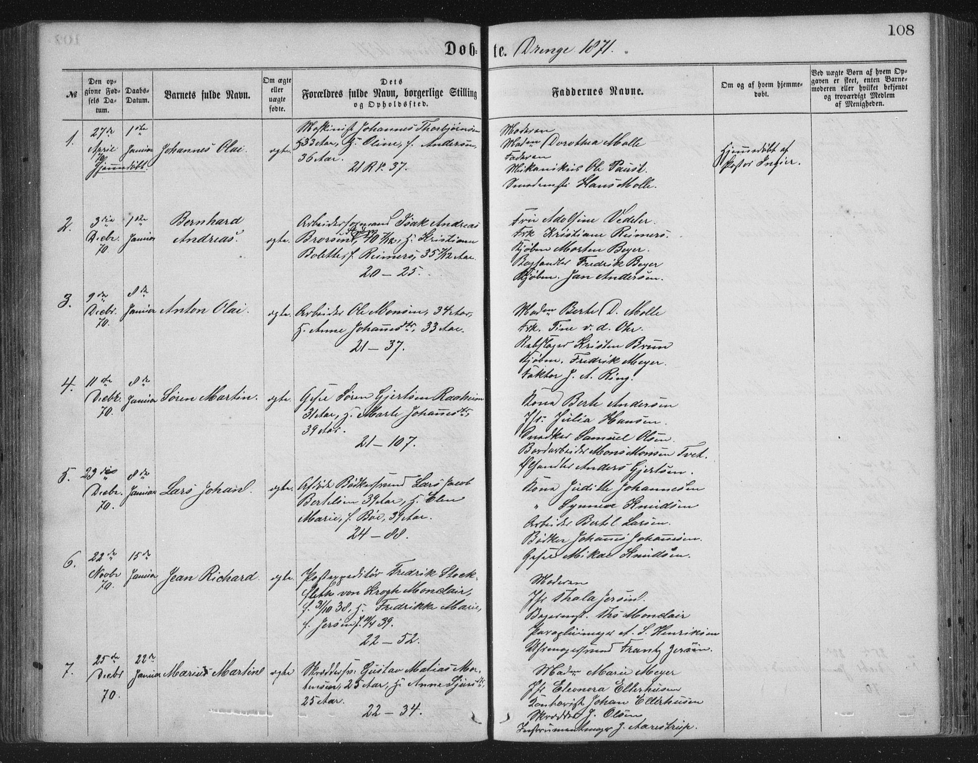 Korskirken sokneprestembete, SAB/A-76101/H/Haa/L0019: Parish register (official) no. B 5, 1866-1871, p. 108