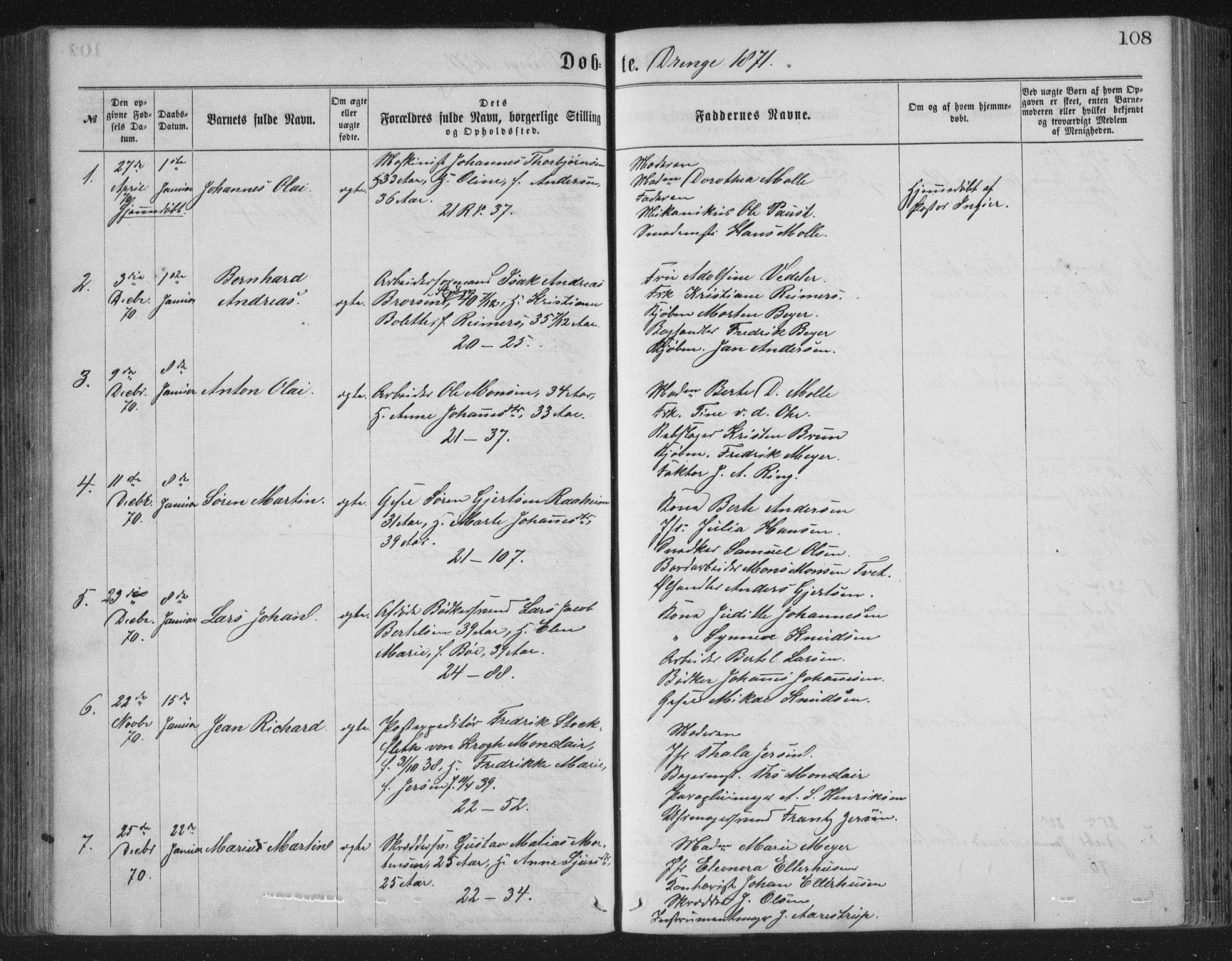 Korskirken sokneprestembete, AV/SAB-A-76101/H/Haa/L0019: Parish register (official) no. B 5, 1866-1871, p. 108