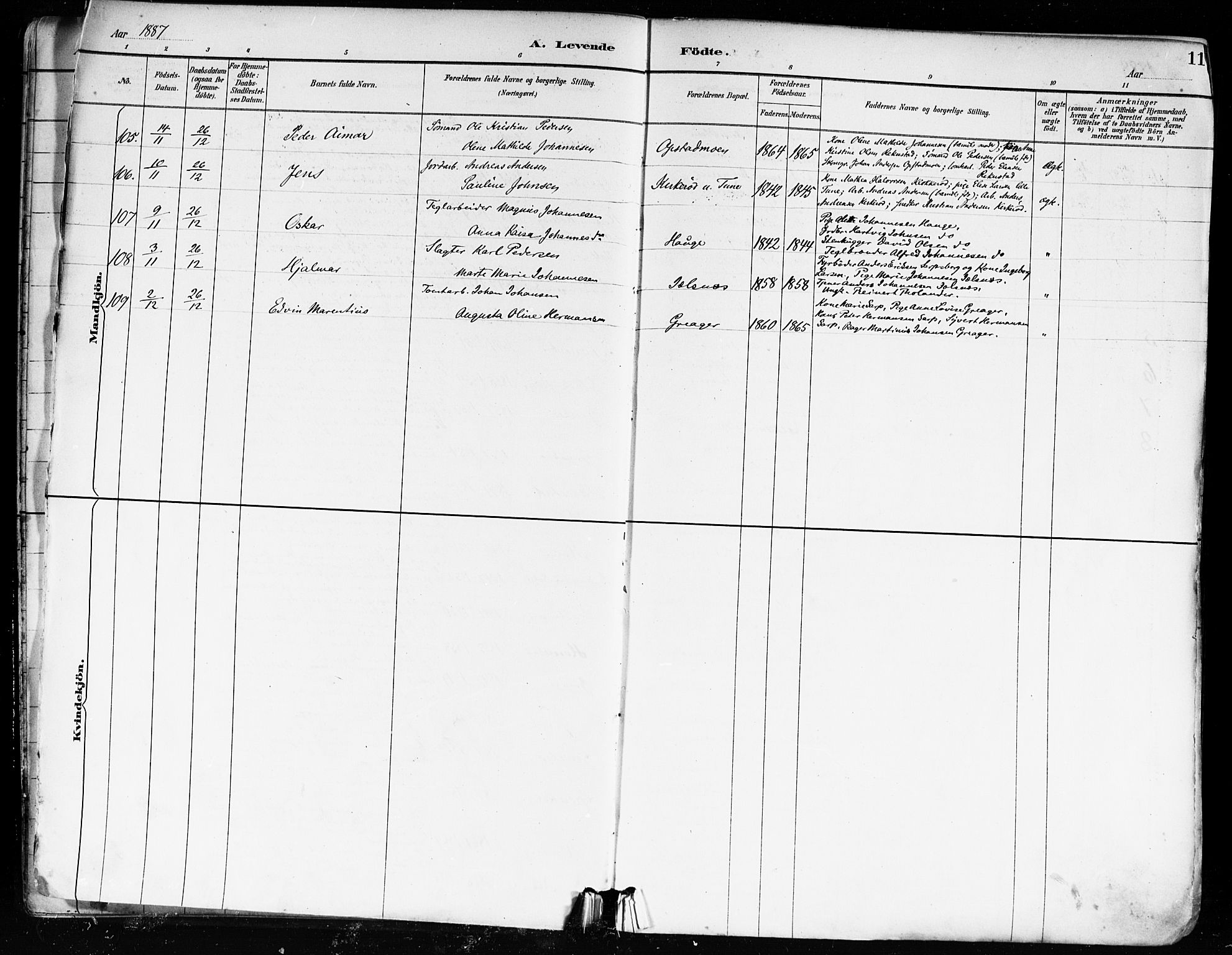 Tune prestekontor Kirkebøker, AV/SAO-A-2007/F/Fa/L0018: Parish register (official) no. 18, 1887-1898, p. 11