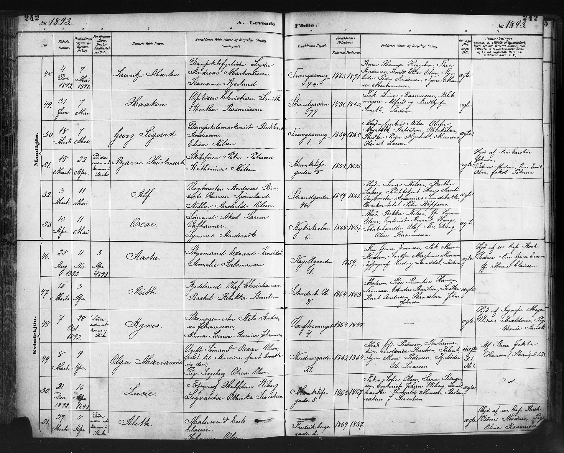 Nykirken Sokneprestembete, SAB/A-77101/H/Haa: Parish register (official) no. B 5, 1885-1894, p. 242