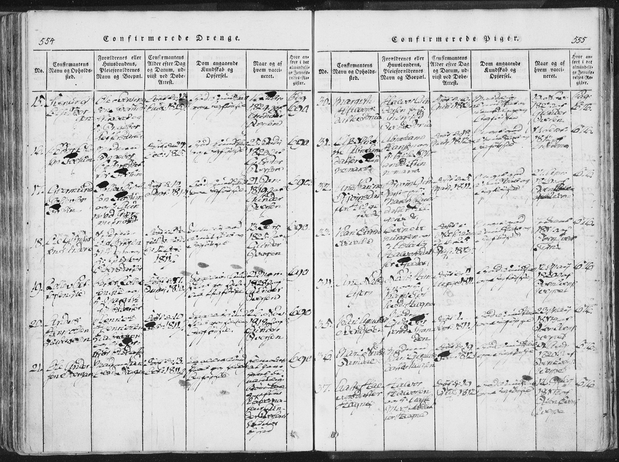 Bø kirkebøker, AV/SAKO-A-257/F/Fa/L0006: Parish register (official) no. 6, 1815-1831, p. 554-555