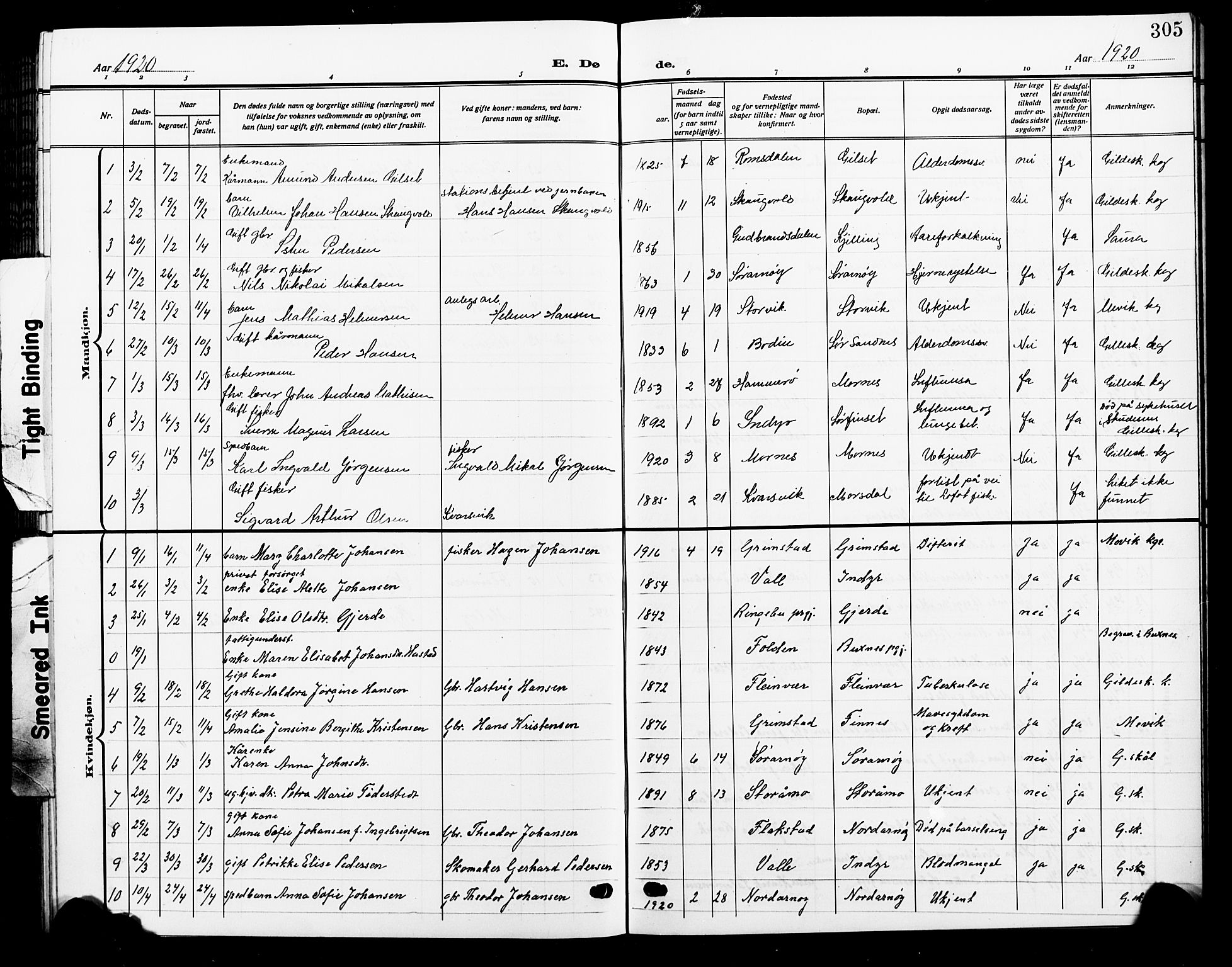 Ministerialprotokoller, klokkerbøker og fødselsregistre - Nordland, SAT/A-1459/805/L0110: Parish register (copy) no. 805C06, 1909-1924, p. 305